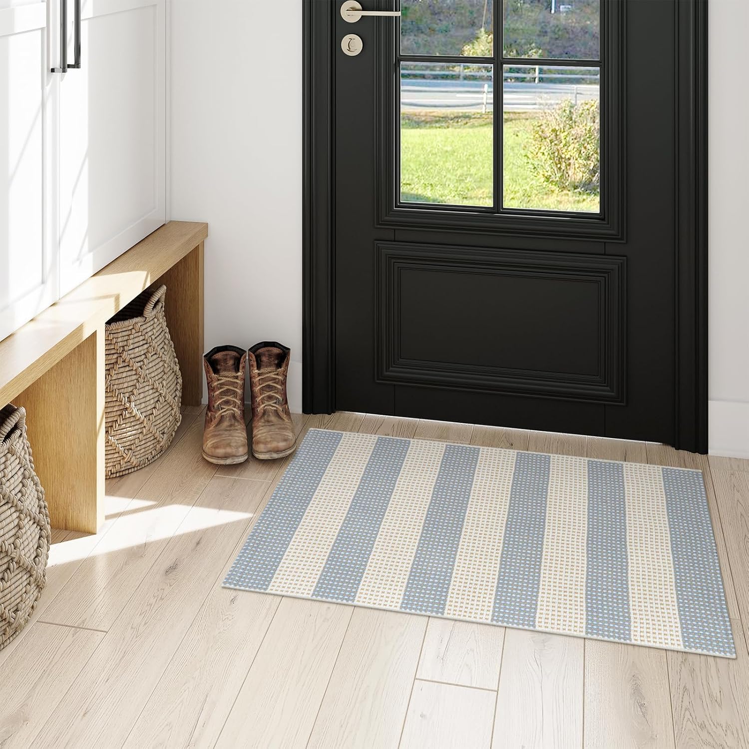 OJIA 24x36 Entry Rug Striped Indoor Outdoor