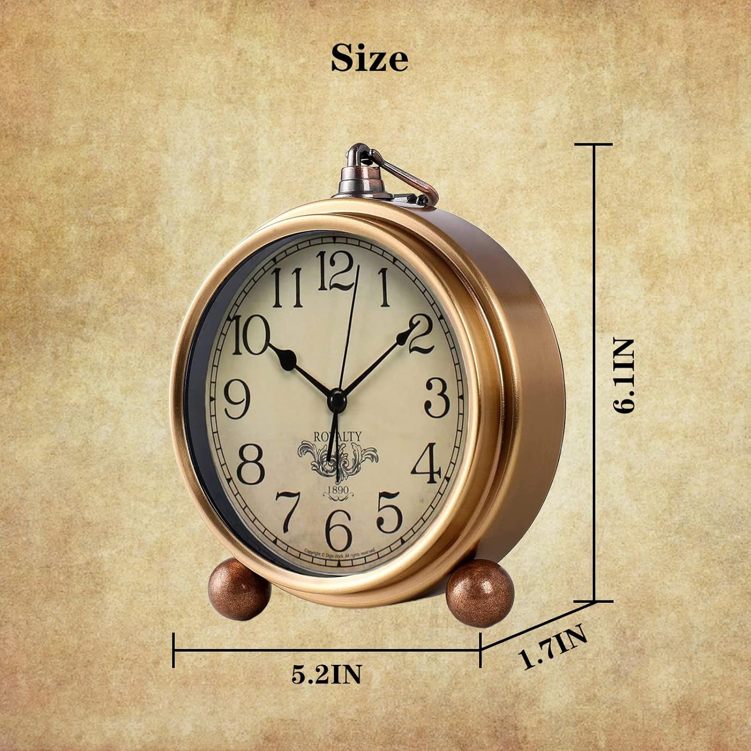 Justup Golden Table Clock with Silent Quartz Movement