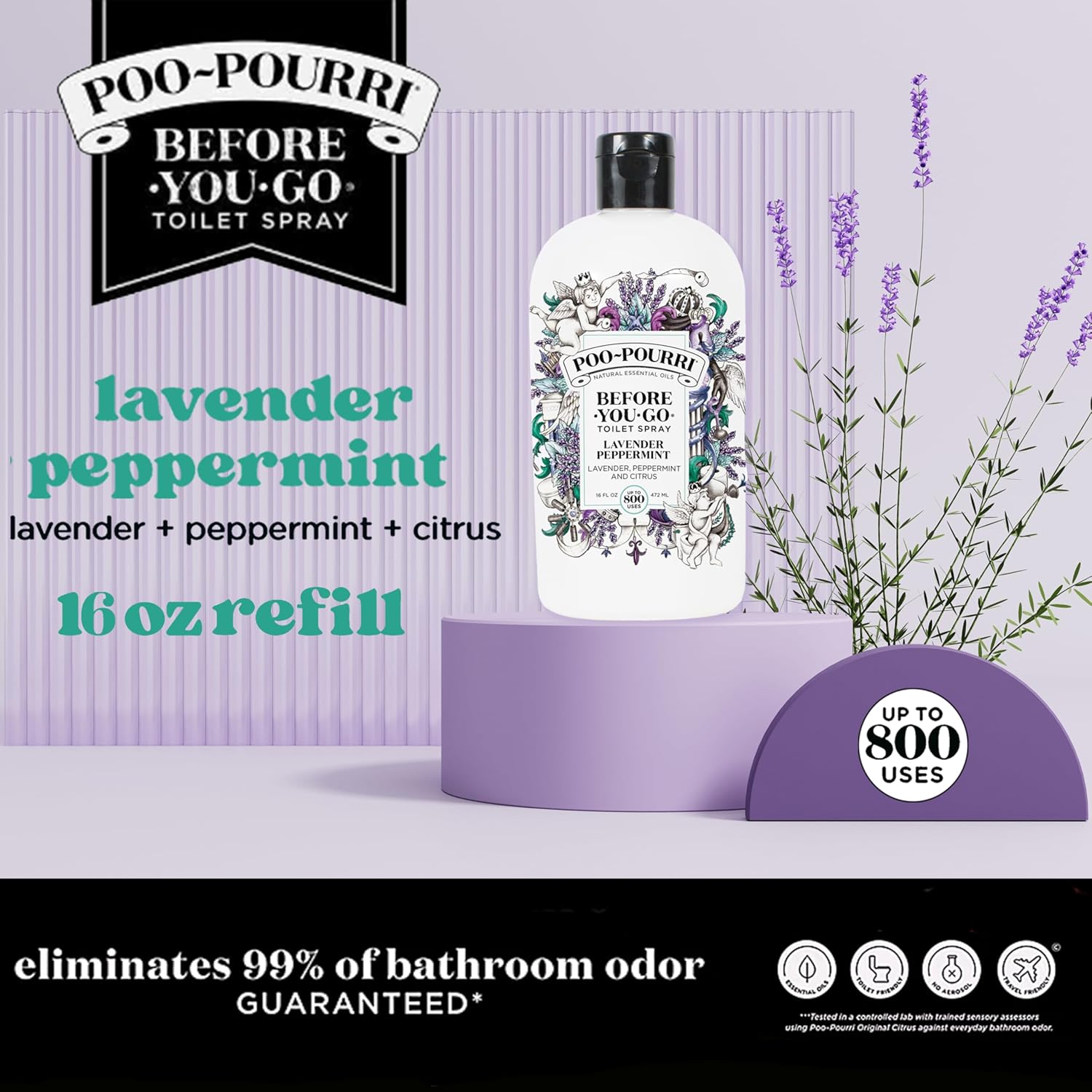 Poo-Pourri Lavender Peppermint Toilet Spray 16 Fl Oz Refill - 800 Uses