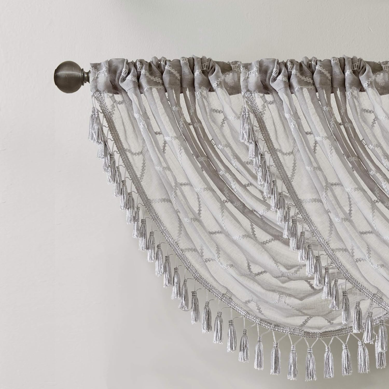 Madison Park Irina Diamond Sheer Embroidered Valance Grey 38W x 46L