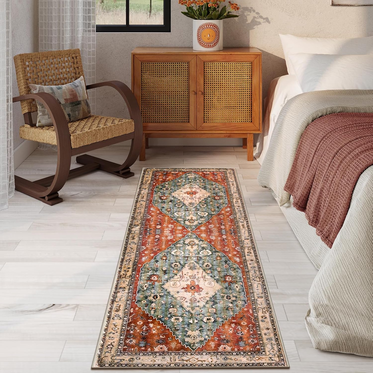 Lahome Boho Tribal 2x6ft Washable Hallway Rug