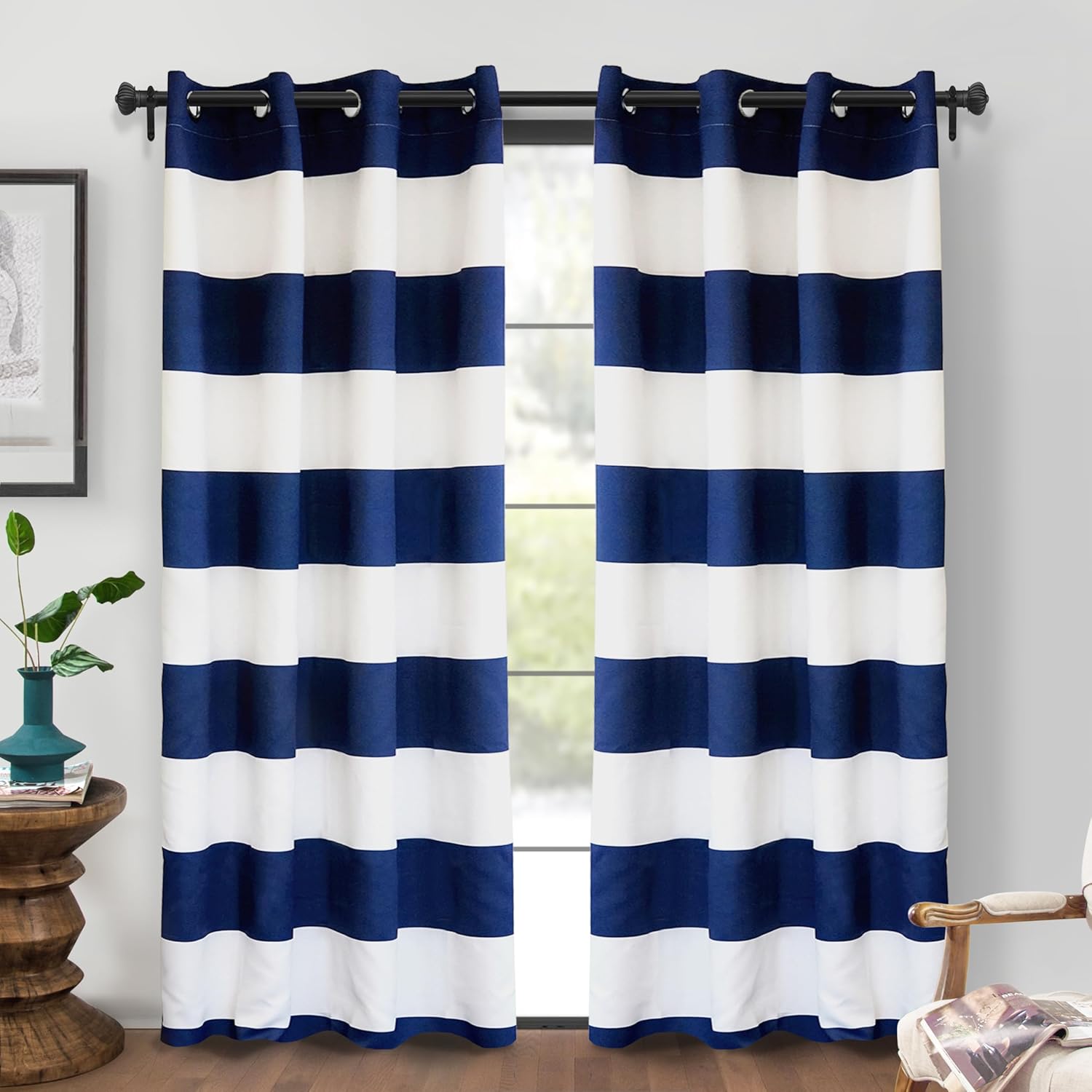 DriftAway Navy Stripe Room Darkening Curtains 2 Panels