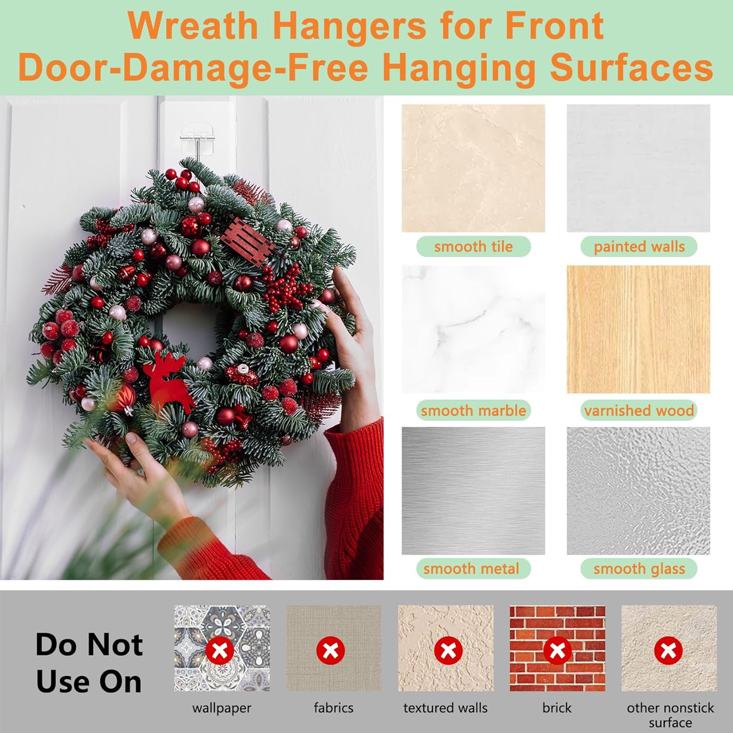 10 Pack Clear Wreath Hangers for Front Door