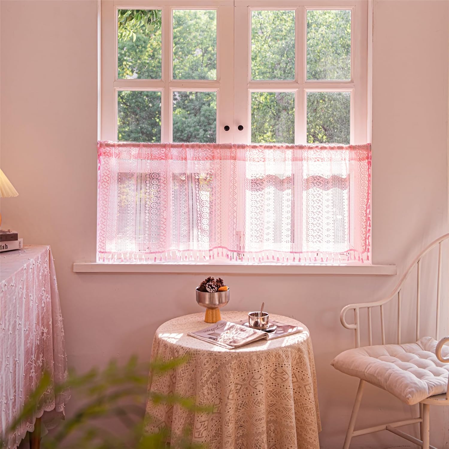 Deeprove Pink Boho Valance Curtain 18 Inch Length