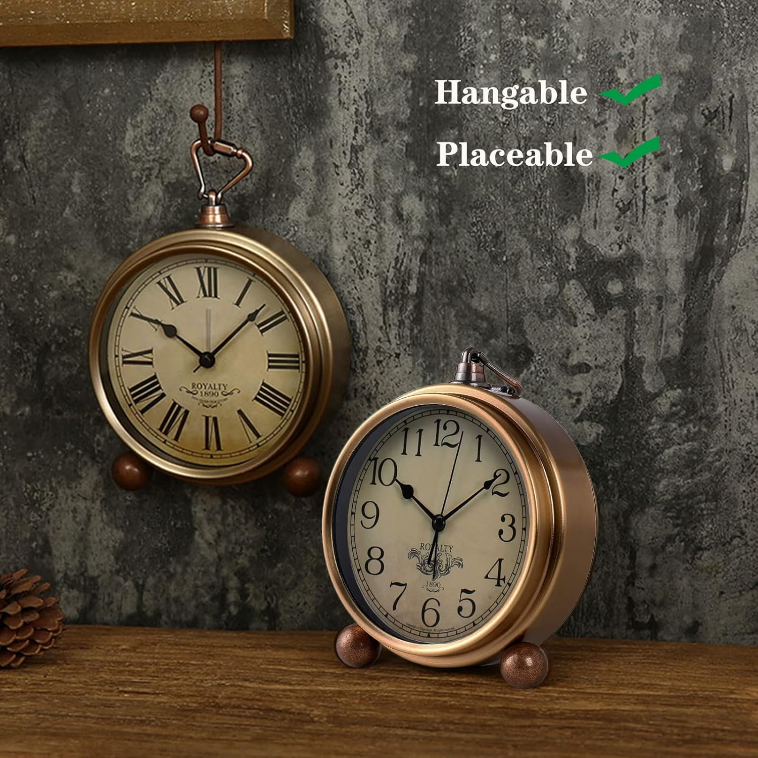 Justup Golden Table Clock with Silent Quartz Movement
