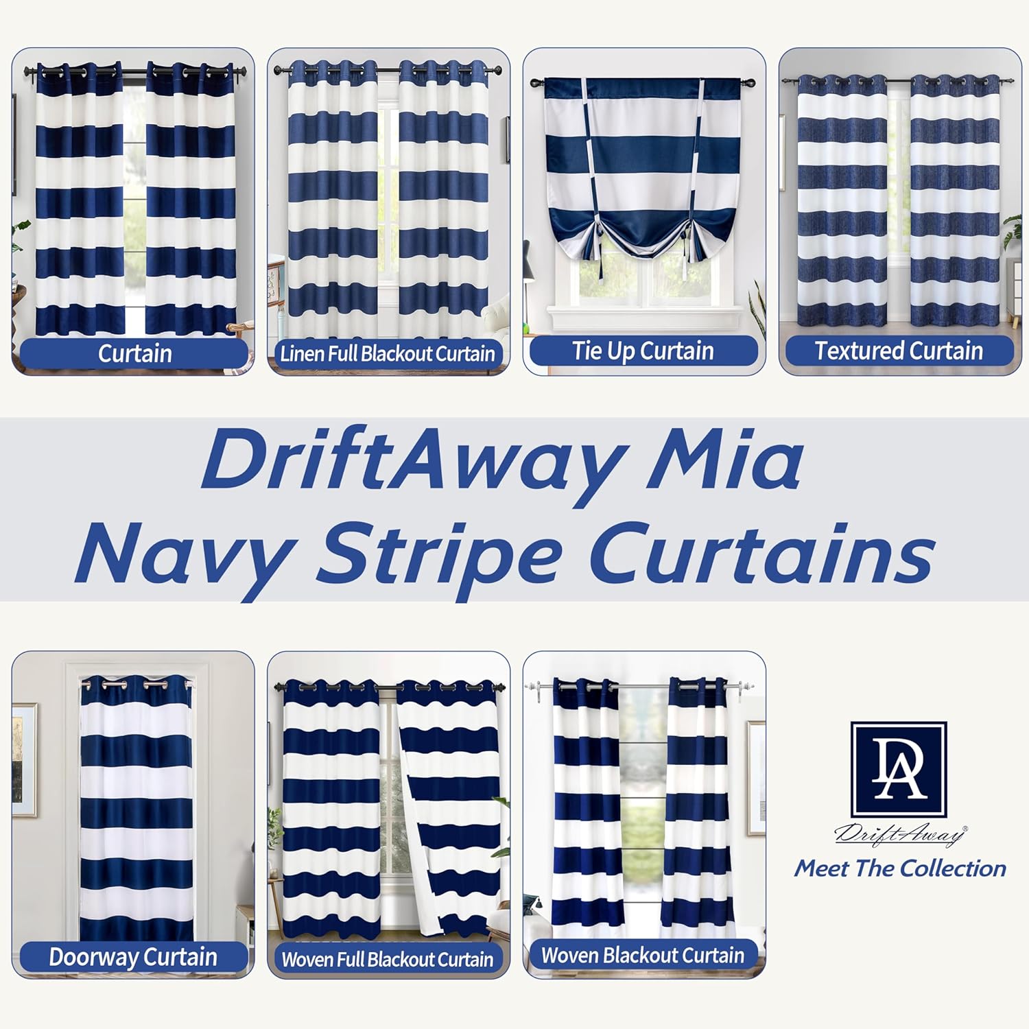 DriftAway Navy Stripe Room Darkening Curtains 2 Panels