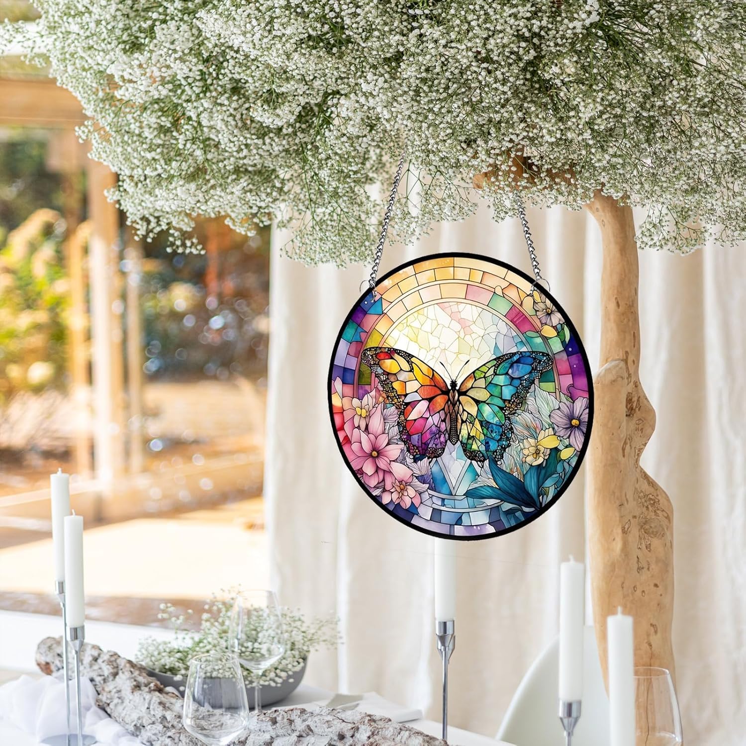 MATIHAY Rainbow Butterfly Wall Decor with Metal Chain