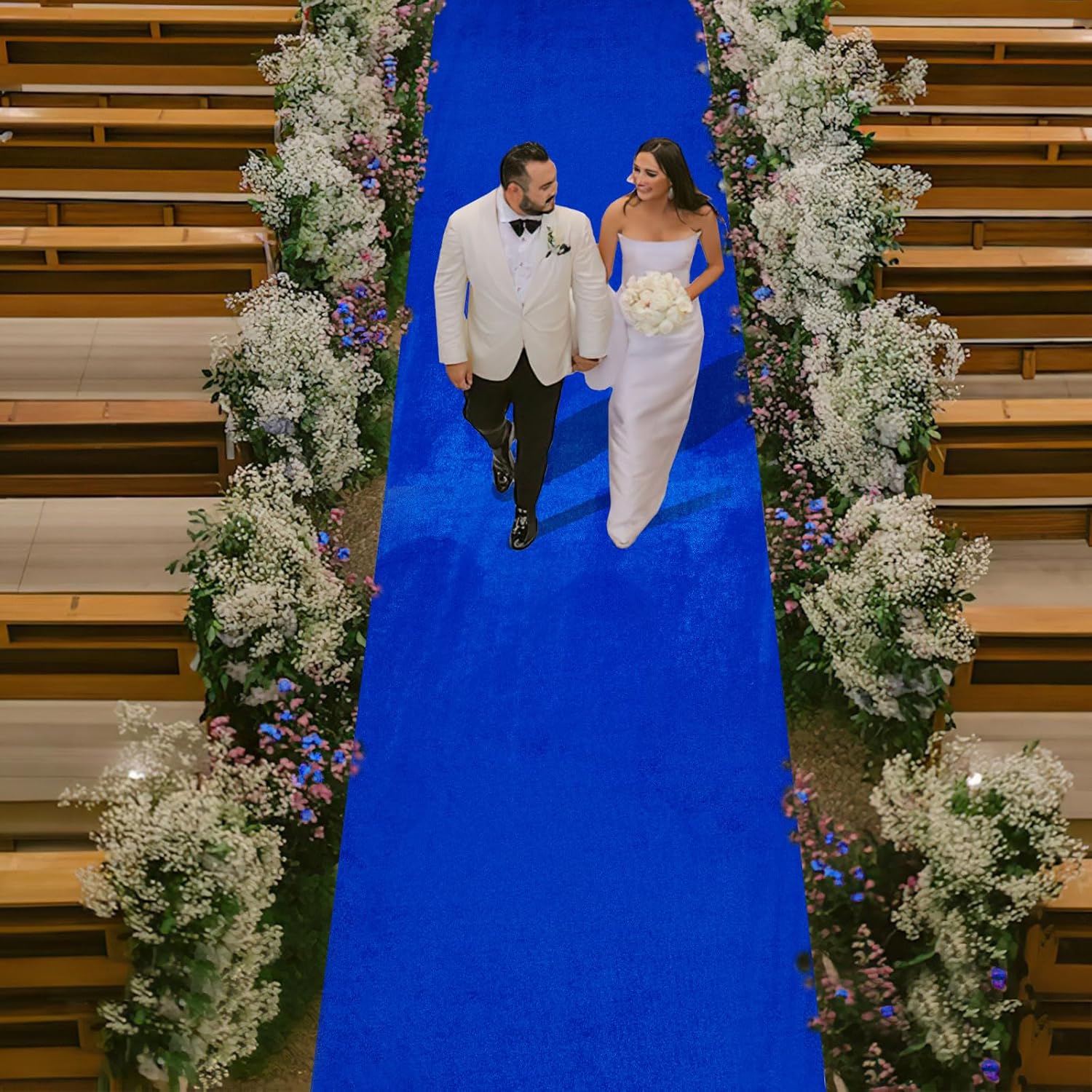QueenDream Royal Blue Velvet Aisle Runner 25ftx15ft
