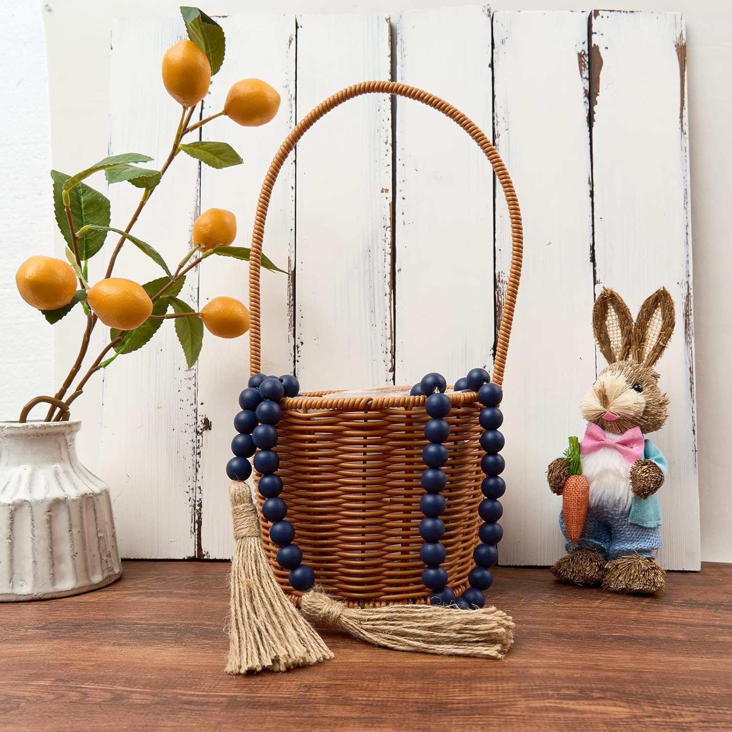 OMISHE 59 Inch Wood Bead Garland with Tassels