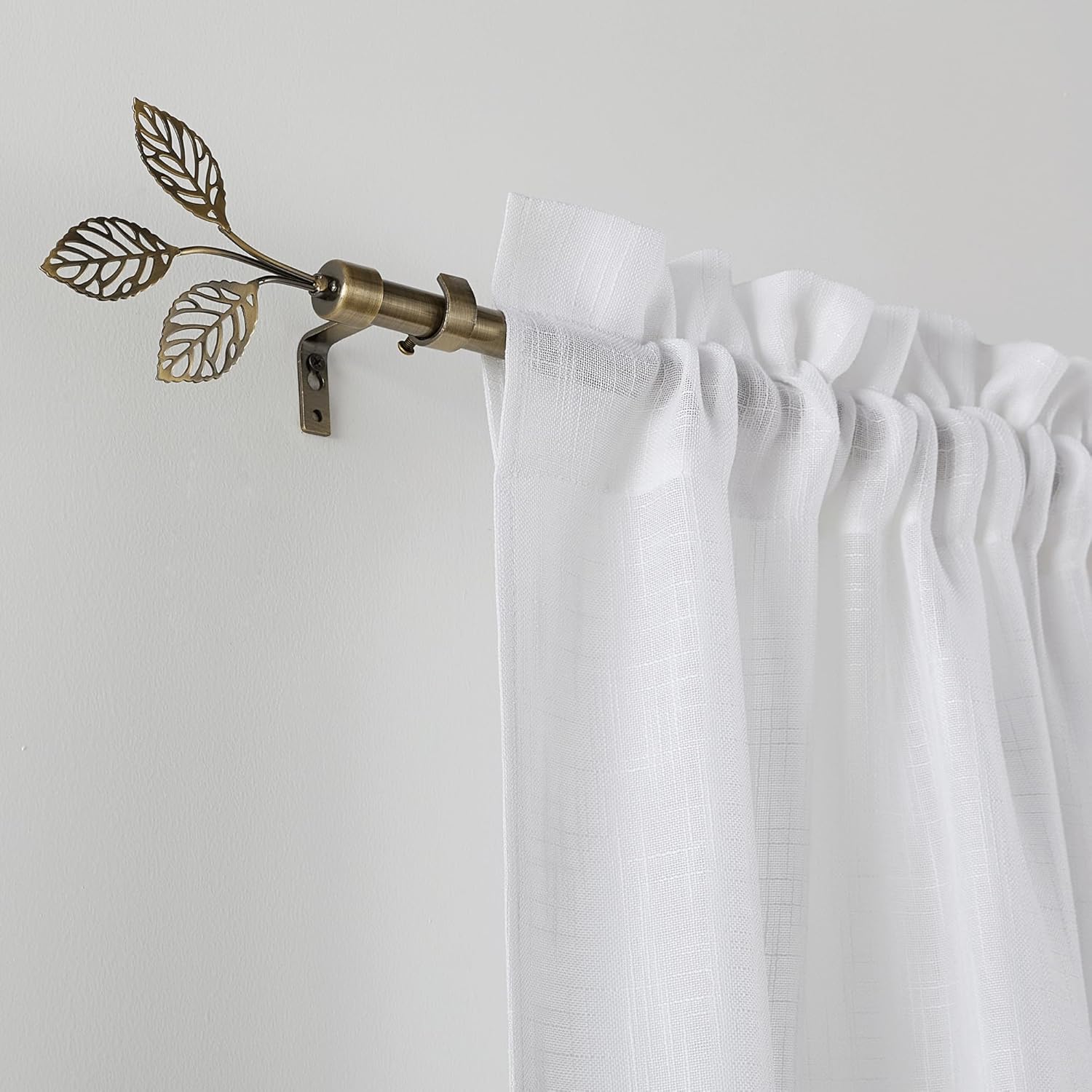 RYB HOME 1 Inch Adjustable Brass Curtain Rod with Leaf Finials