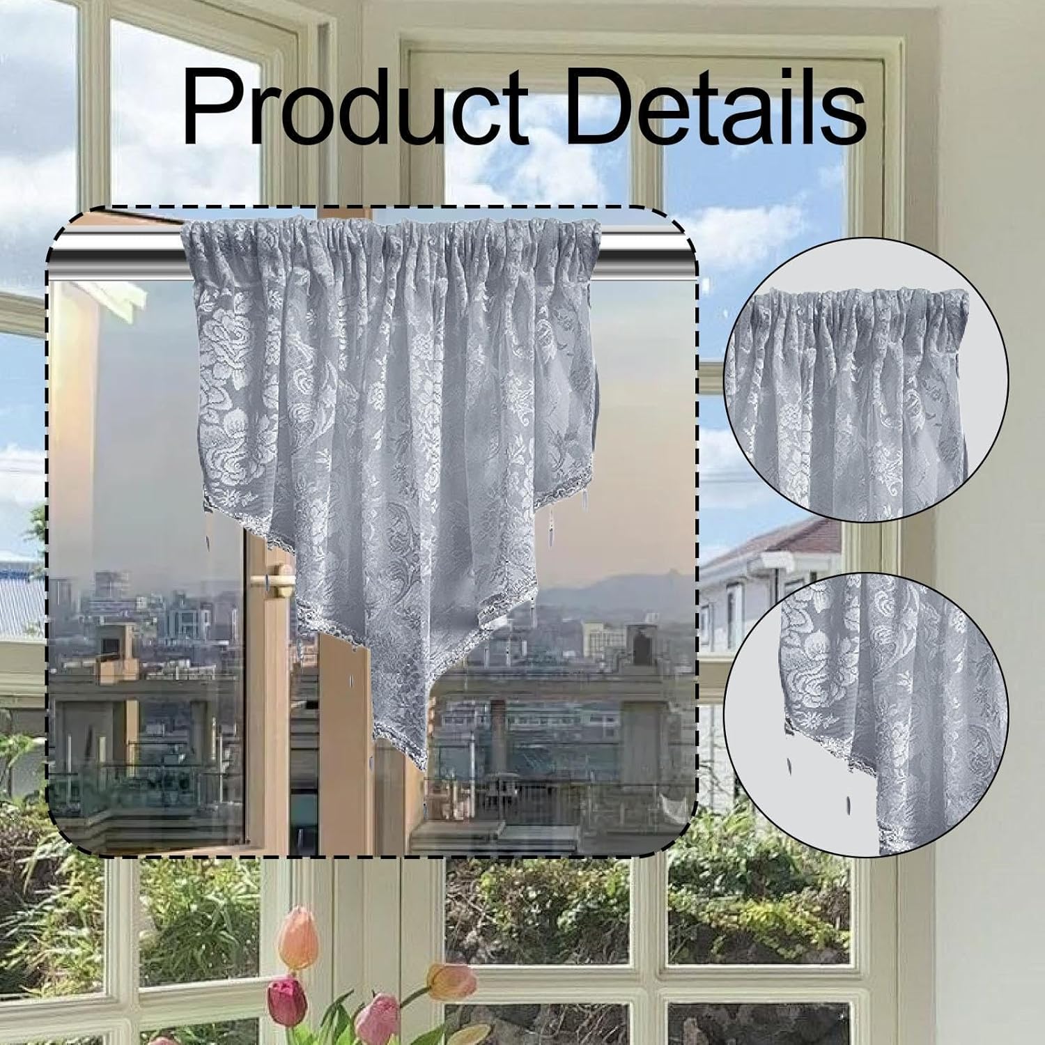Beaded Window Valance Swag Curtain Gray
