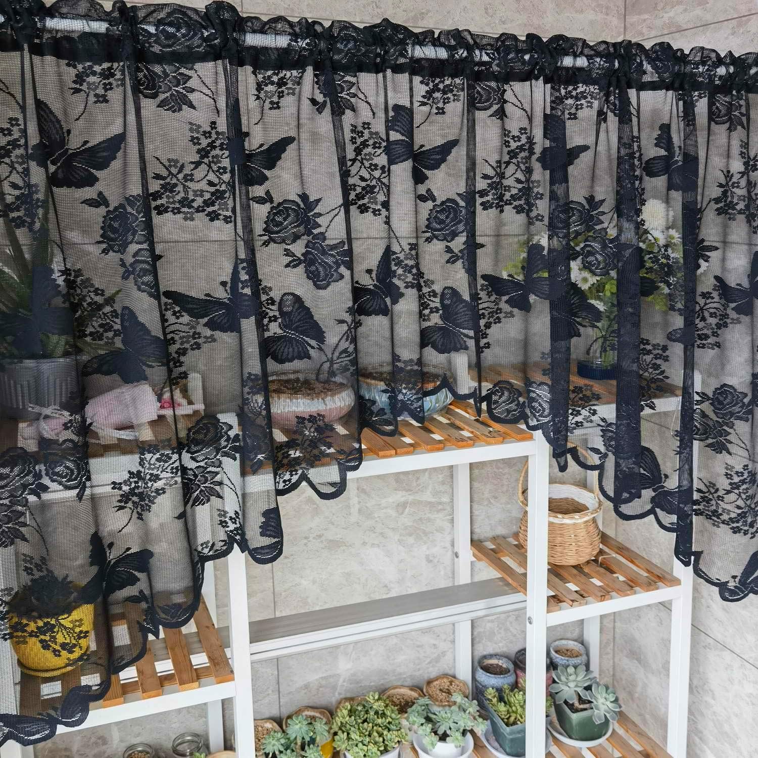 KMSG Butterfly Embroidered Sheer Curtain Valance with Rod Pocket