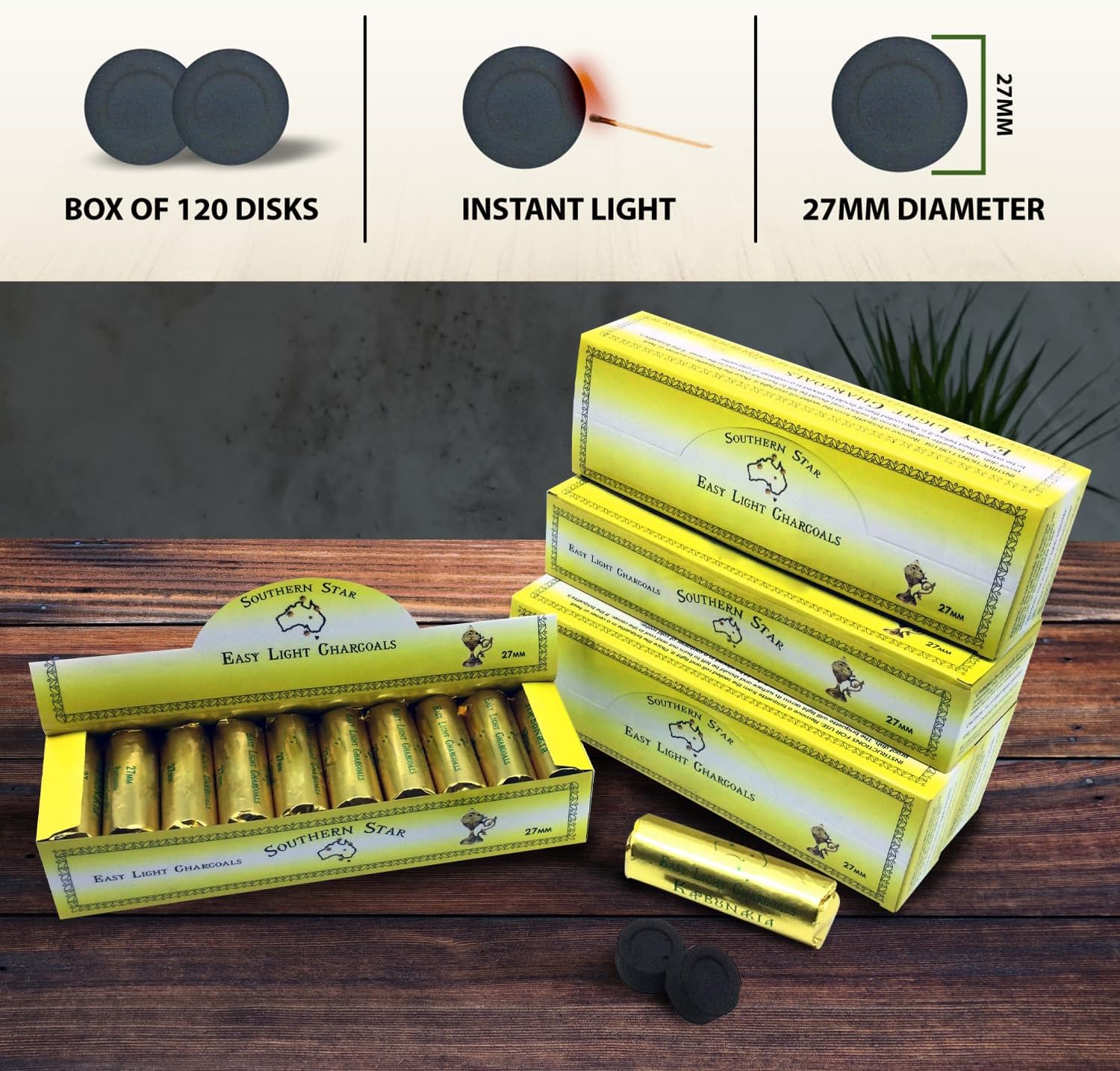 Southern Star Quick Lighting Incense Charcoal Tablets 27mm 120 Tablets
