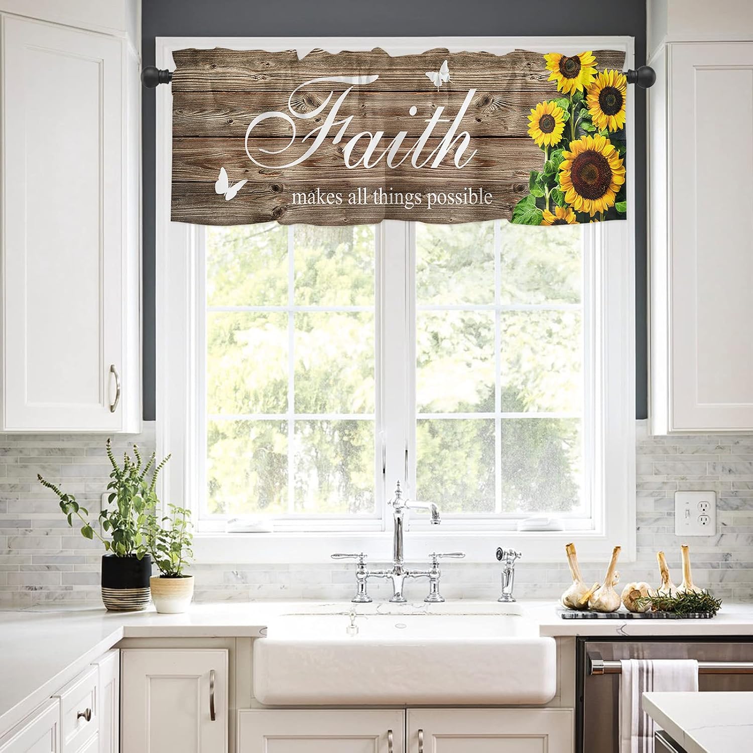Sunflower Valance Curtain with Inspirational Quote
