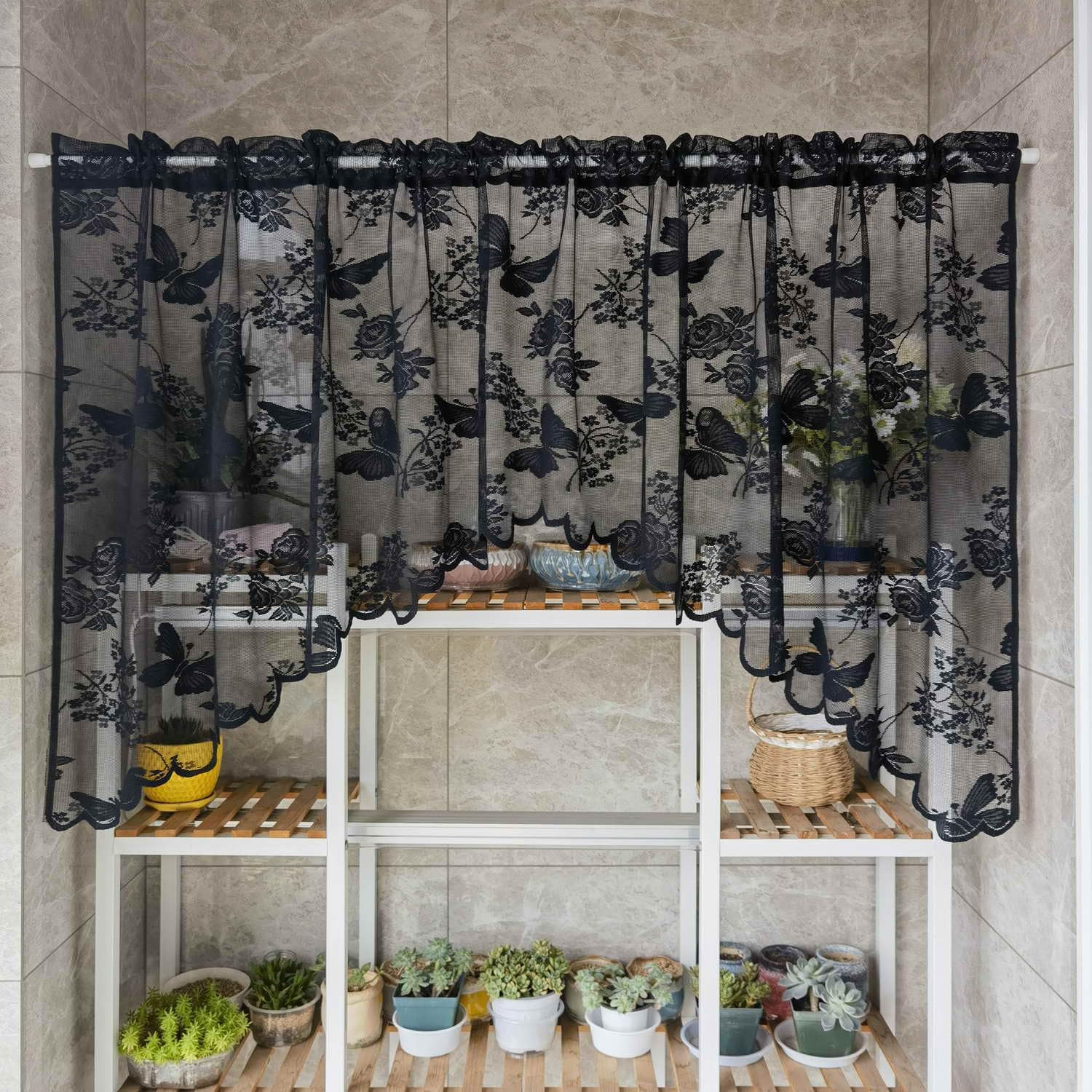 KMSG Butterfly Embroidered Sheer Curtain Valance with Rod Pocket