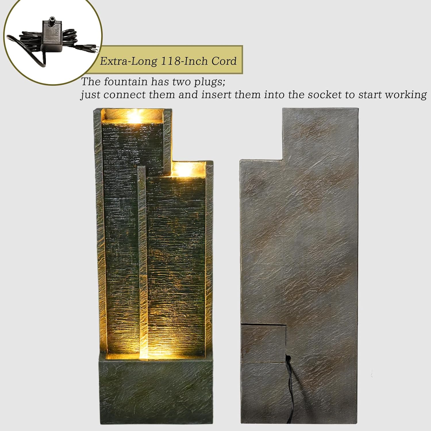 354 Inch Modern Waterfall Fountain with Lights and Gentle Flow