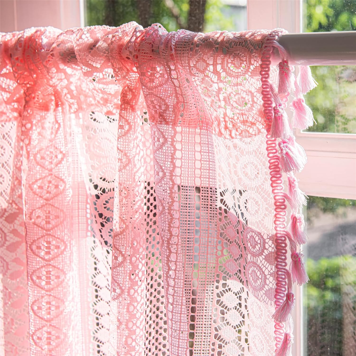 Deeprove Pink Boho Valance Curtain 18 Inch Length