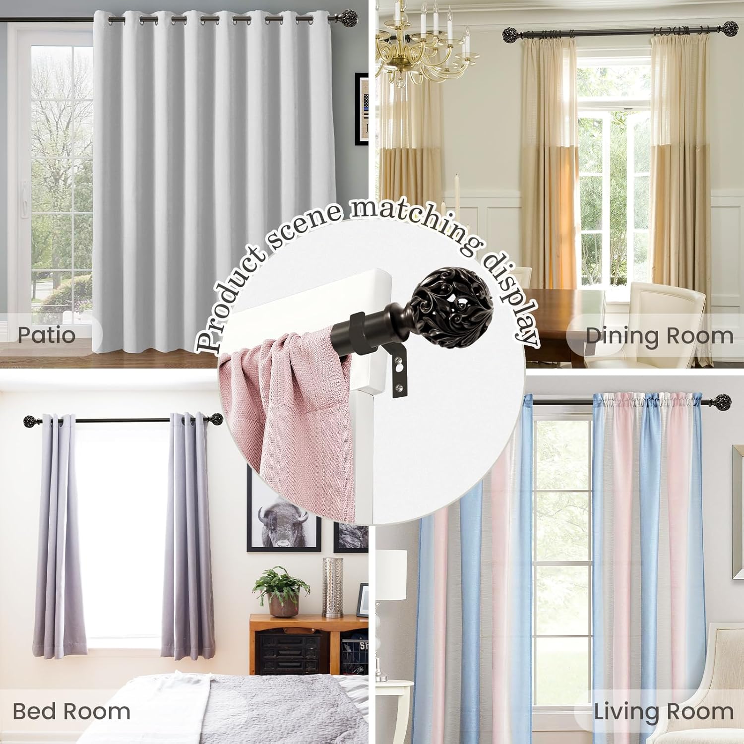 Bronze Curtain Rods 18-45 Inches with Decorative Finials