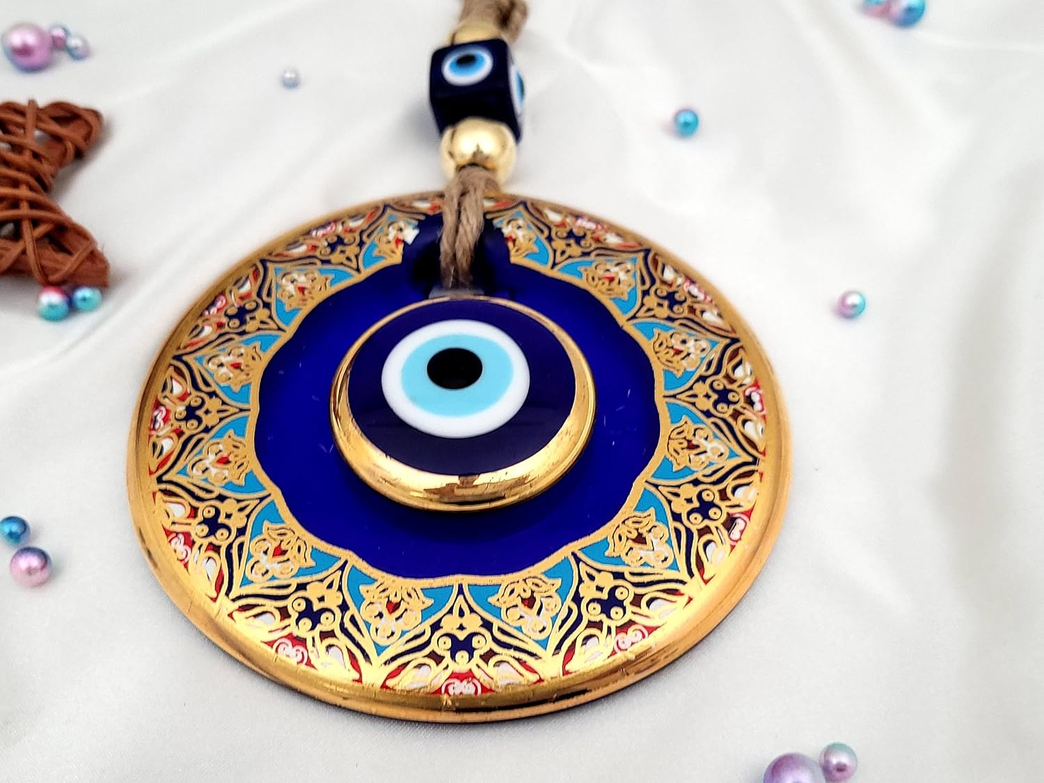 Candymosa 43 Glass Blue Evil Eye Wall Hanging Gold Ornament