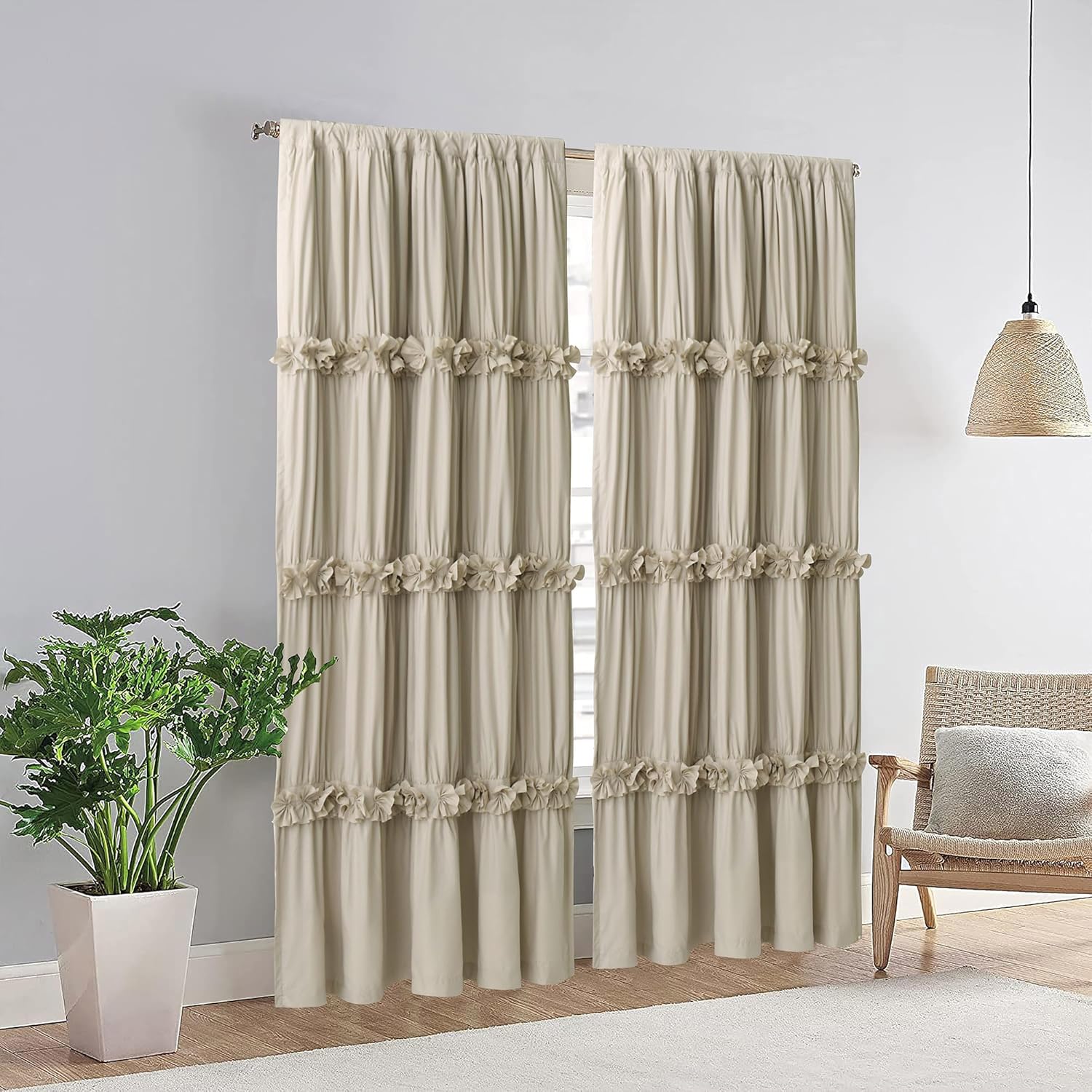 Thermal Insulated Blackout Curtains with Butterfly Flowers 52x96x2 Panels Boho Ruched Drapes