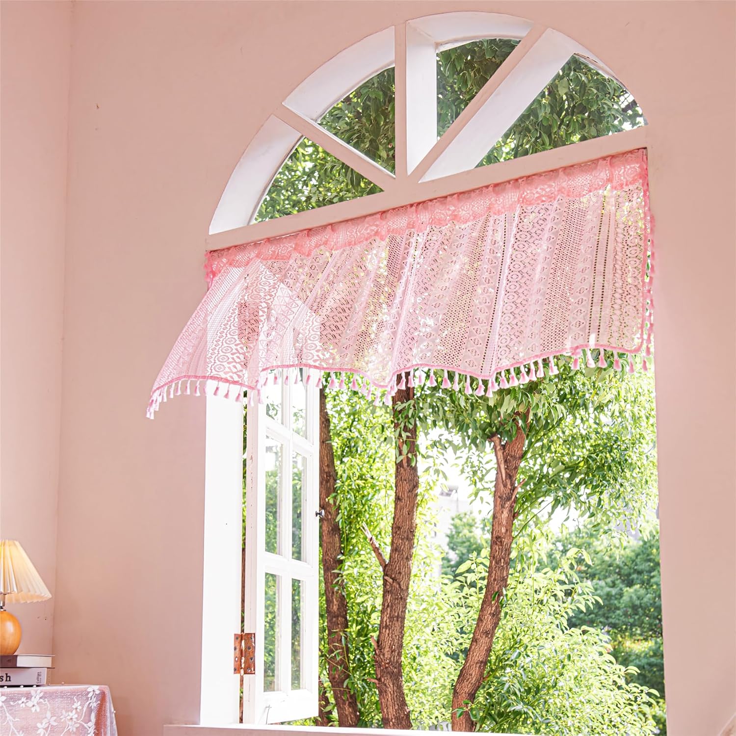 Deeprove Pink Boho Valance Curtain 18 Inch Length