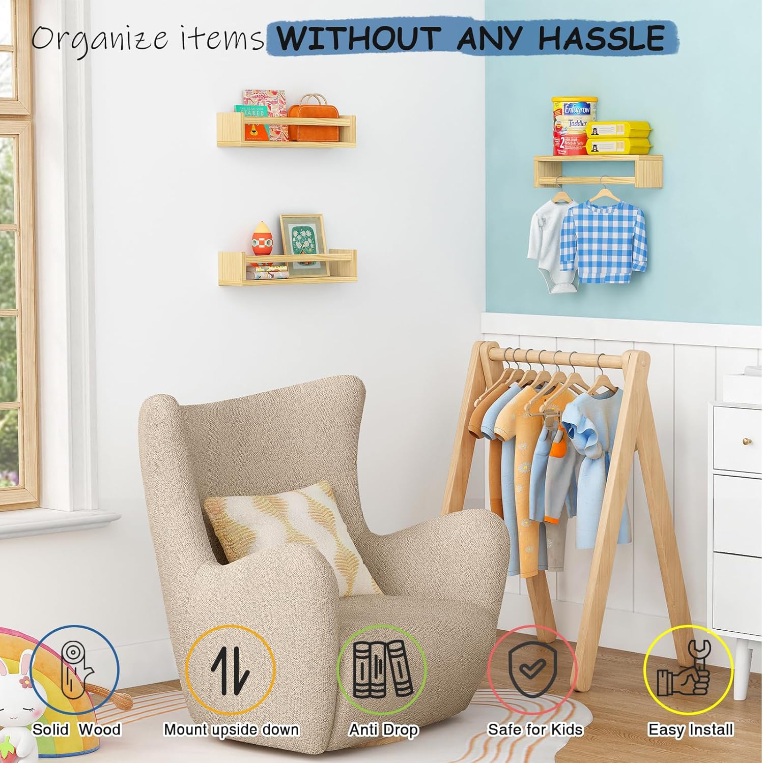 Harwaya Floating Book Shelves for Kids Room Wall