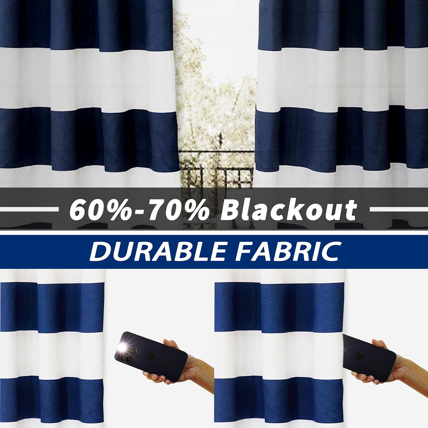 DriftAway Navy Stripe Room Darkening Curtains 2 Panels