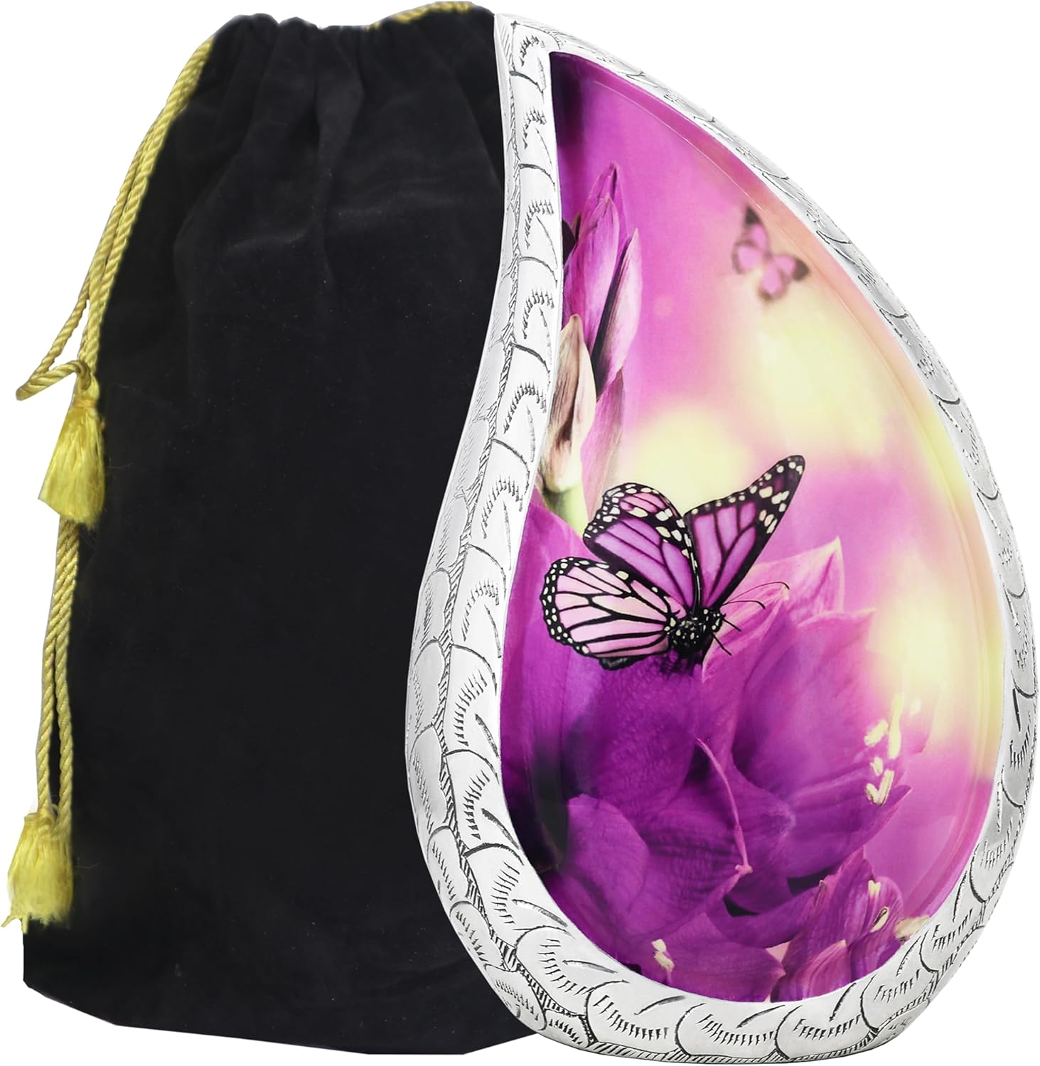 M Meilin Xu Teardrop Cremation Urn Purple Flower Butterfly Large