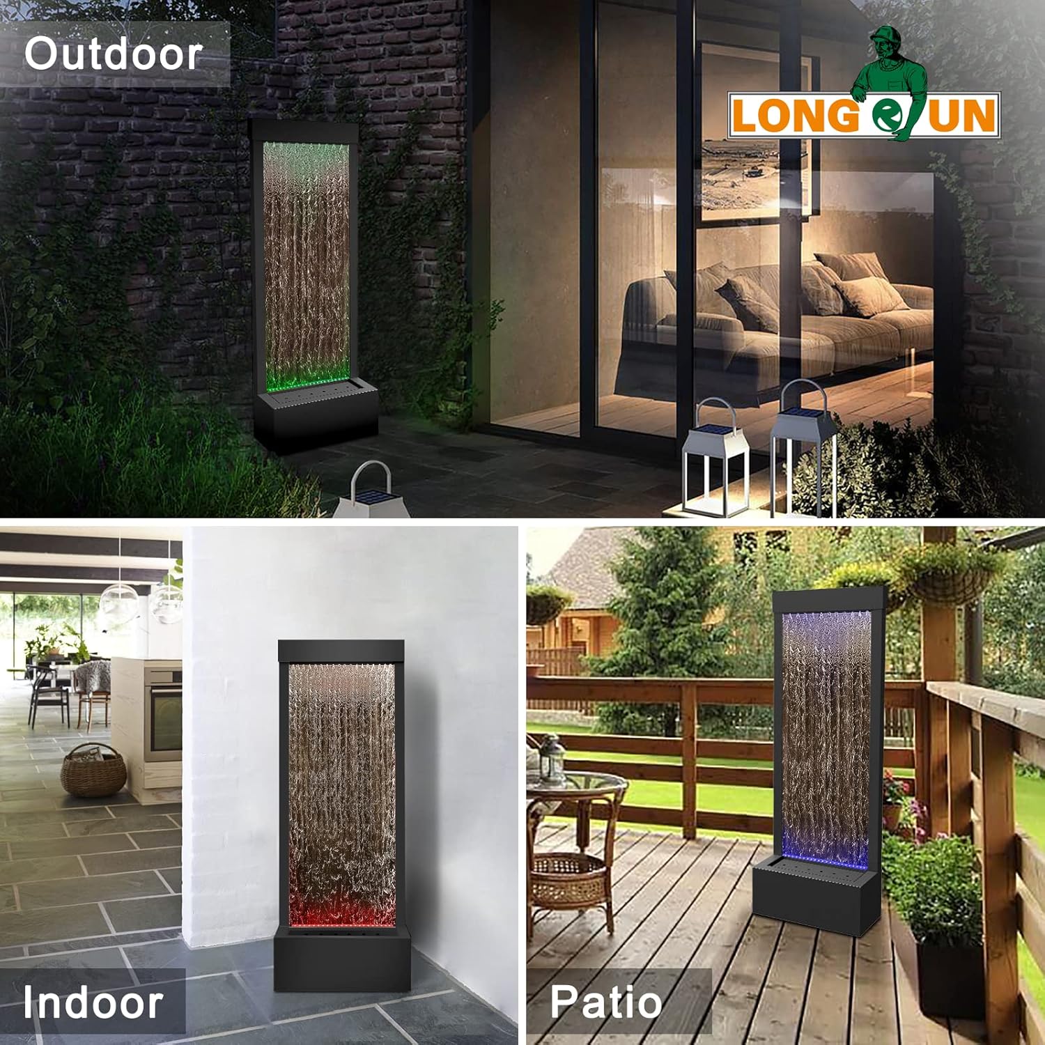 Longrun Indoor Water Fountain with LED Light and Mirror Backdrop