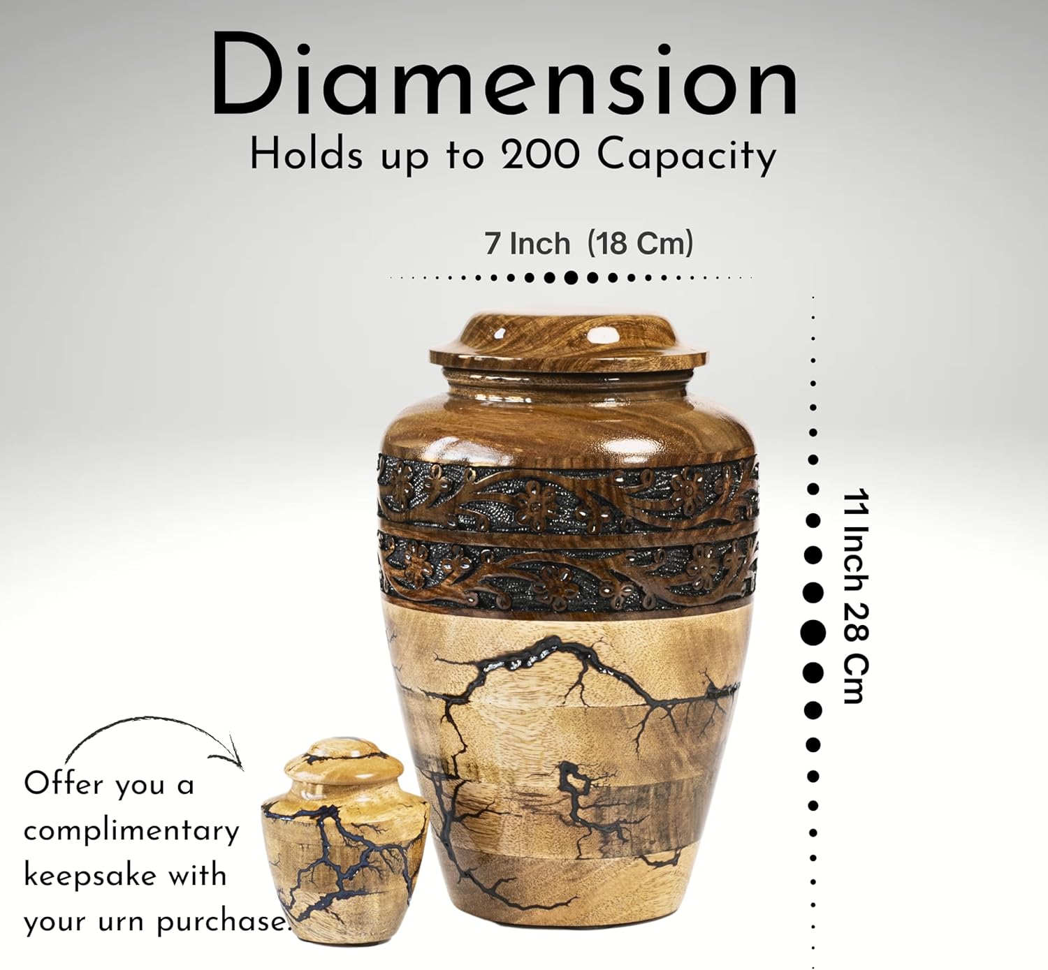 HEYTREND Wooden Cremation Urn Decorative Adult Size