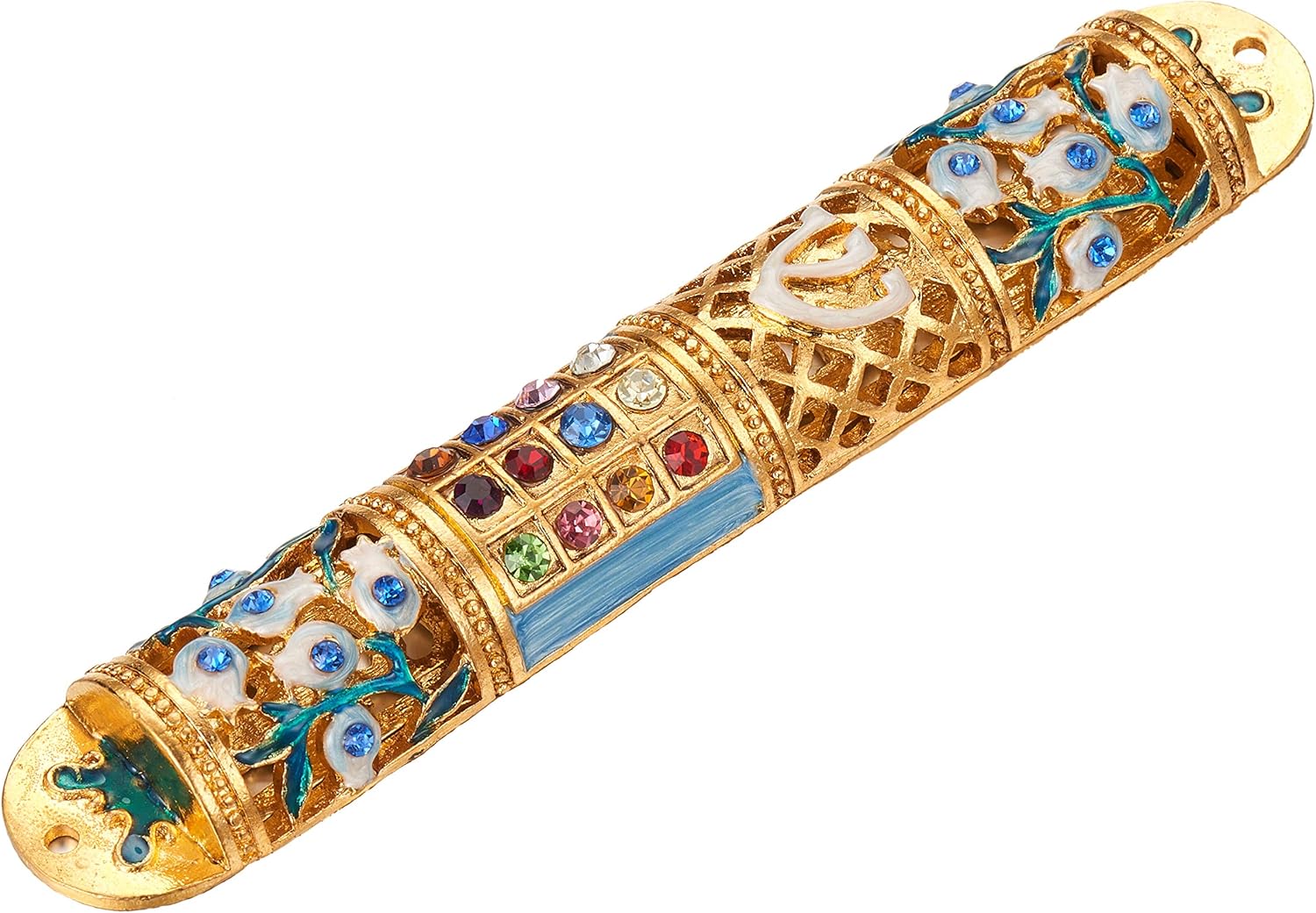 Matashi Hand Painted Enamel Mezuzah with Crystals and Gold Accents