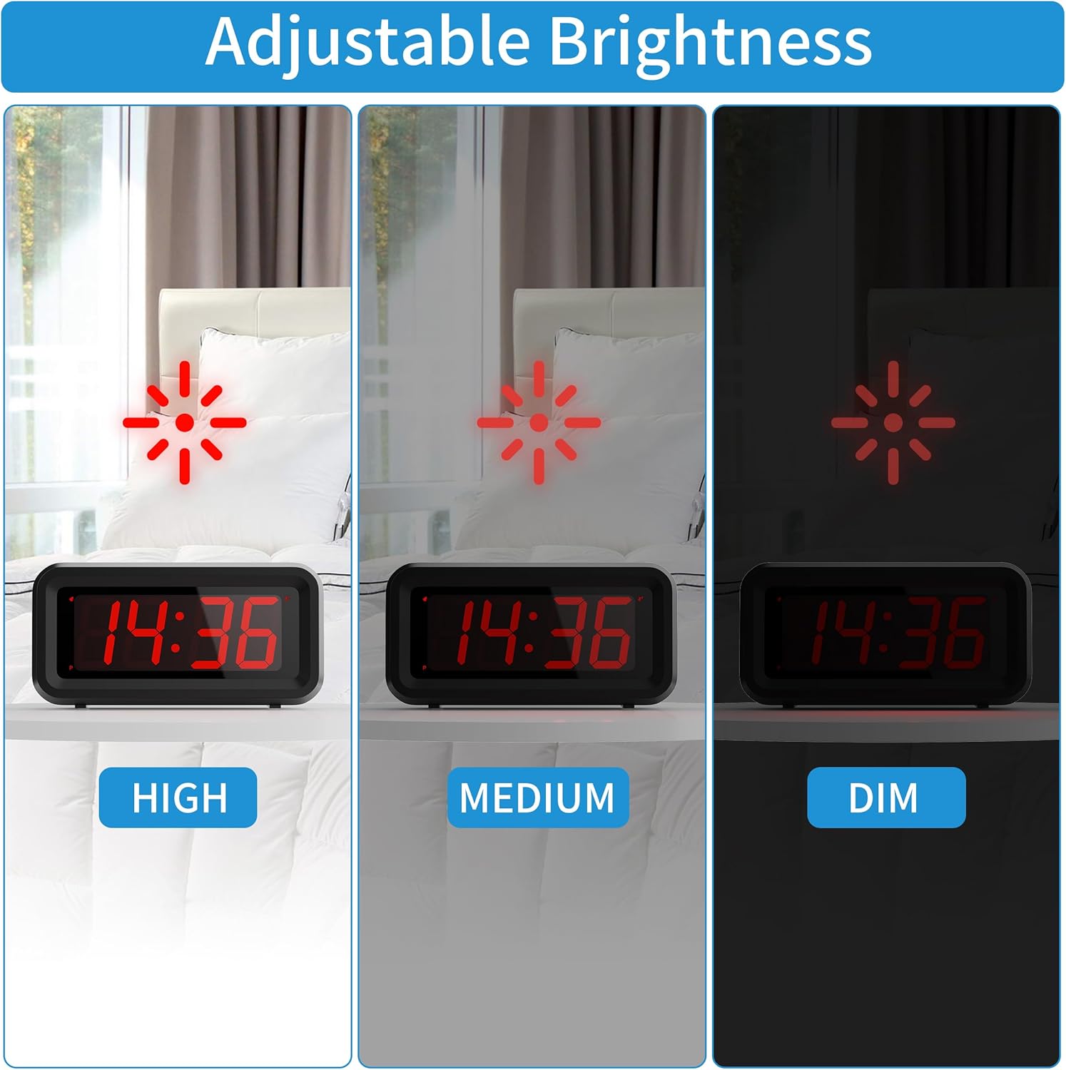 Kwanwa Dual Power Alarm Clock with Auto-Dim Night Mode