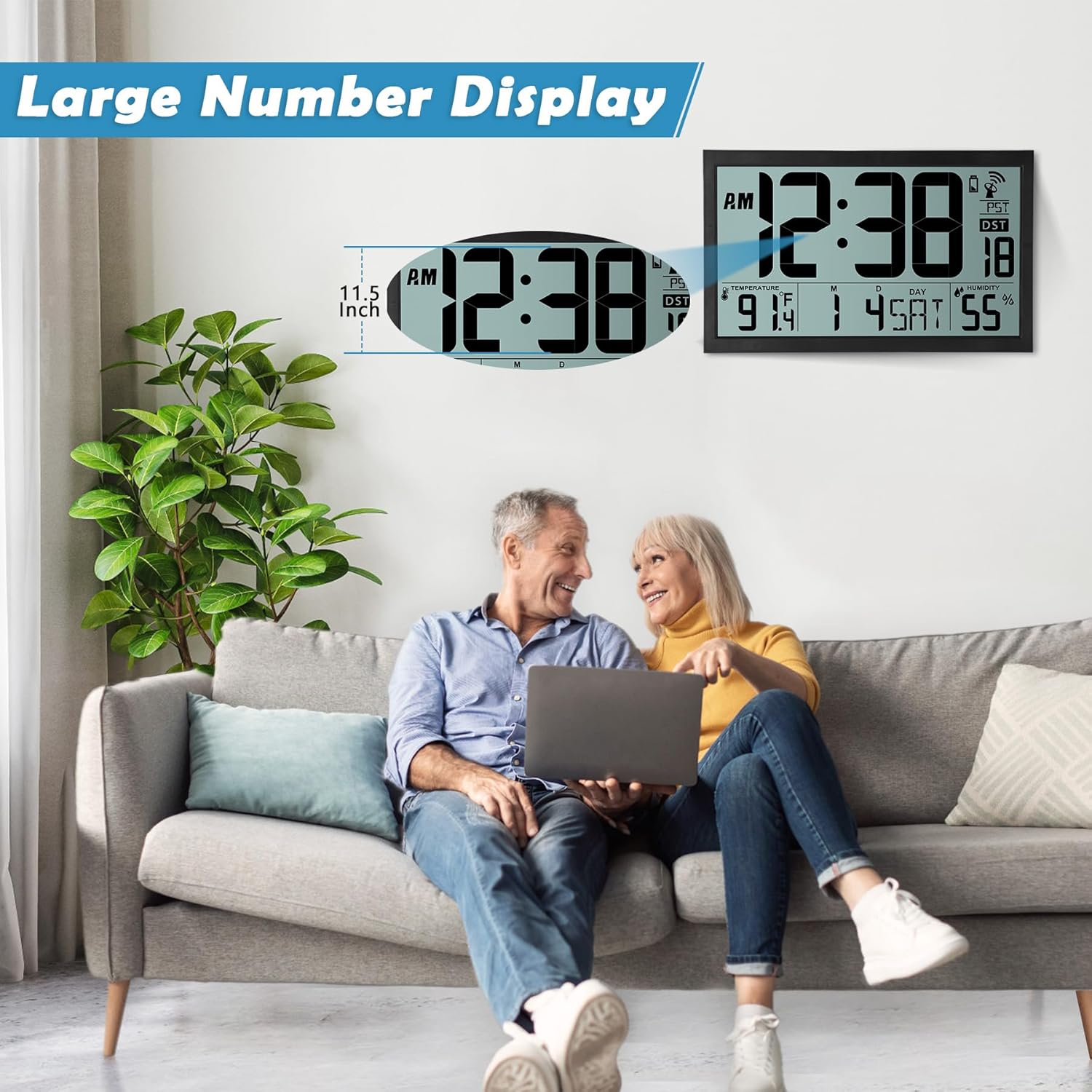 SZELAM Atomic Wall Clock with Digital Calendar and Indoor Climate Display