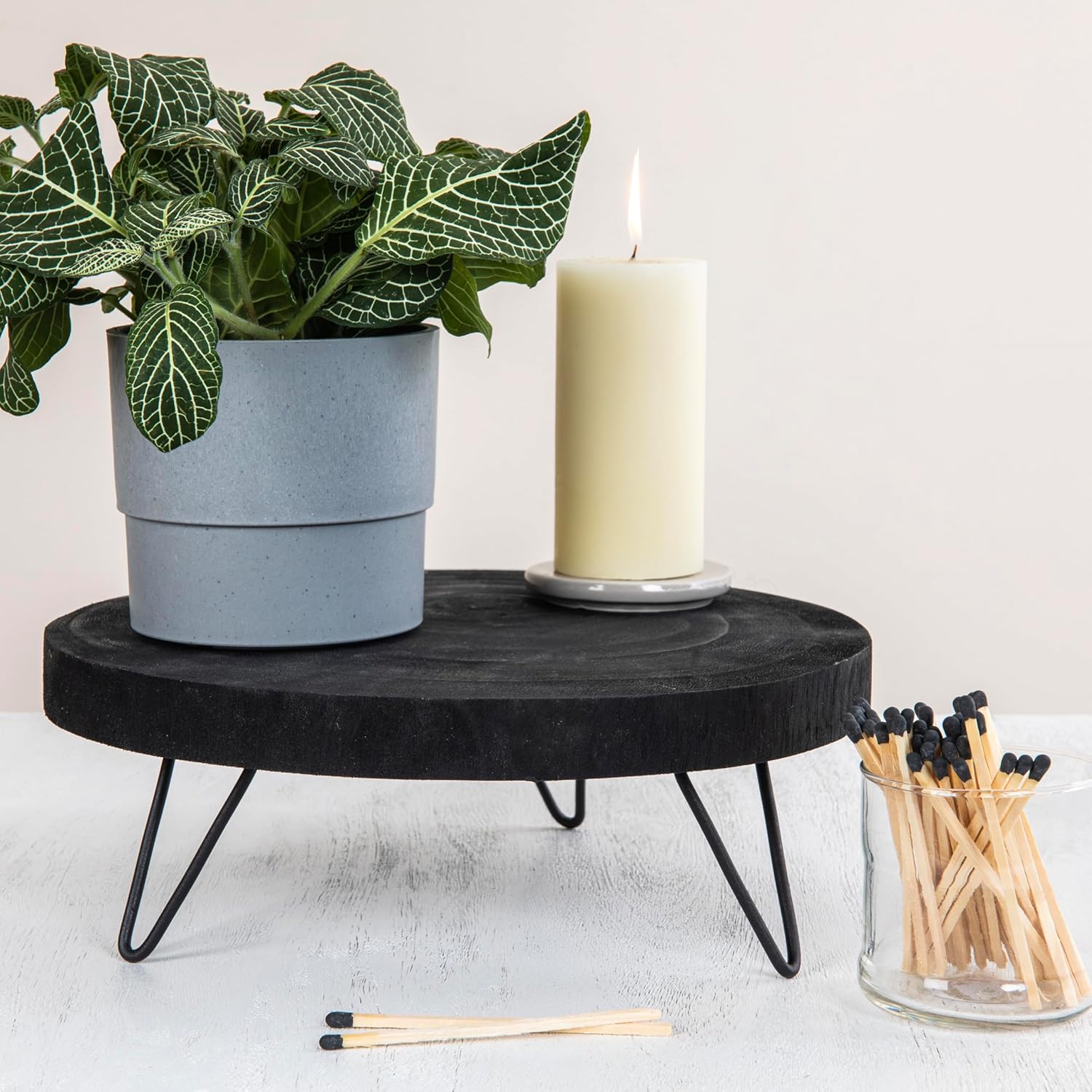 Creative Co Op Paulownia Wood Pedestal Black 11 Inch