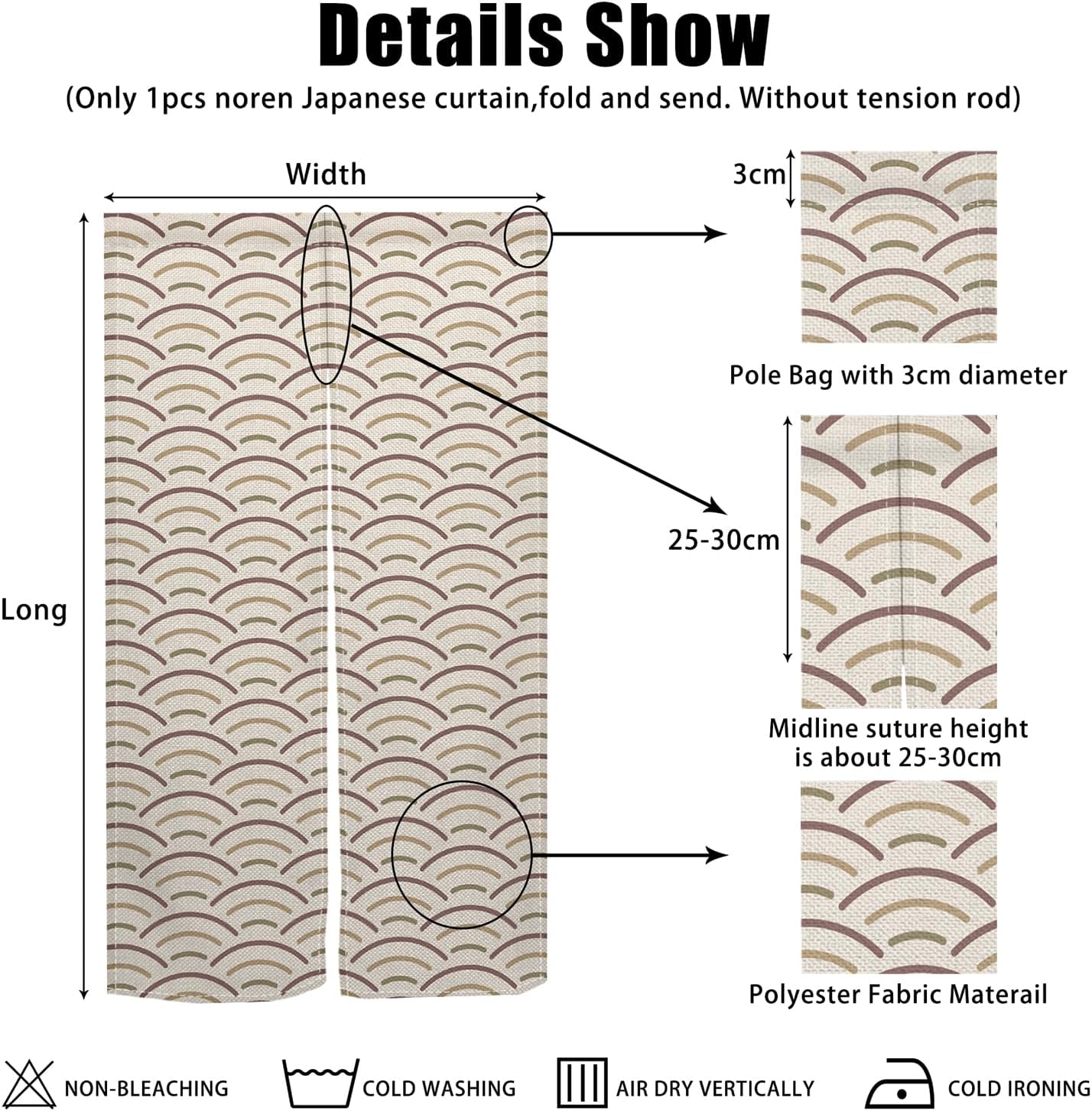 Japanese Noren Door Curtain with Wave Pattern 335x709 Inch