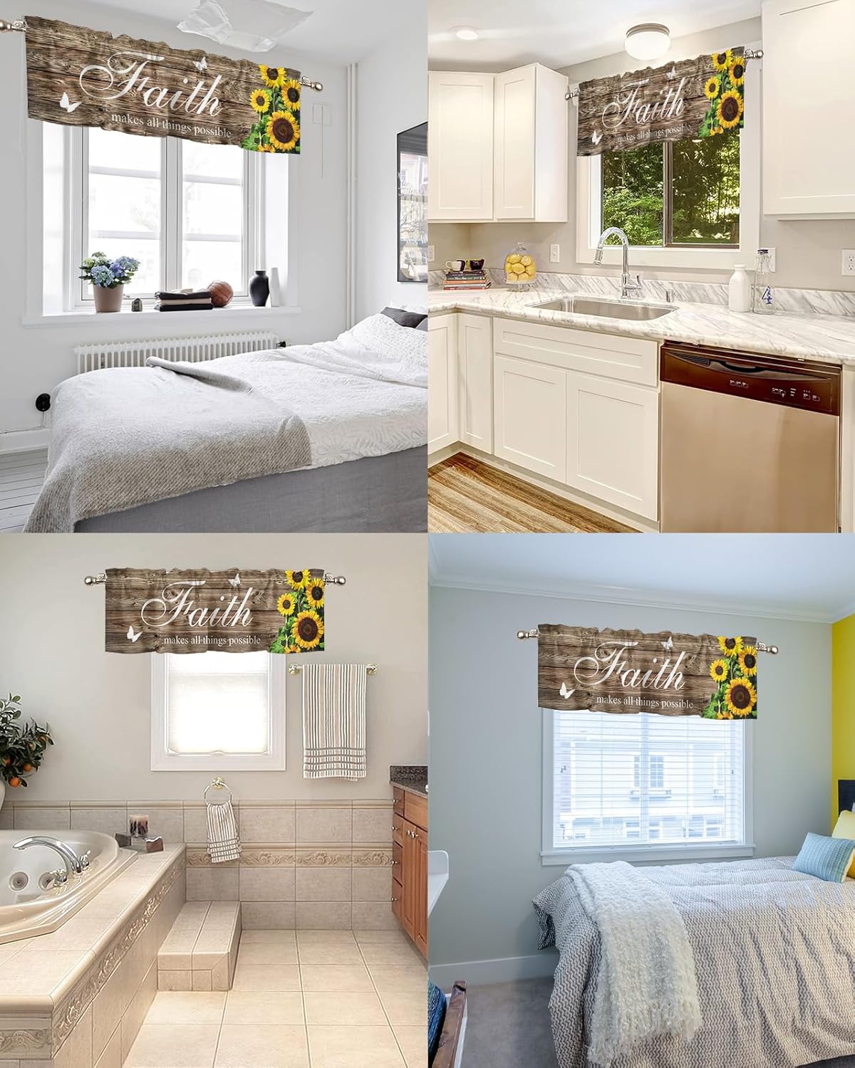 Sunflower Valance Curtain with Inspirational Quote