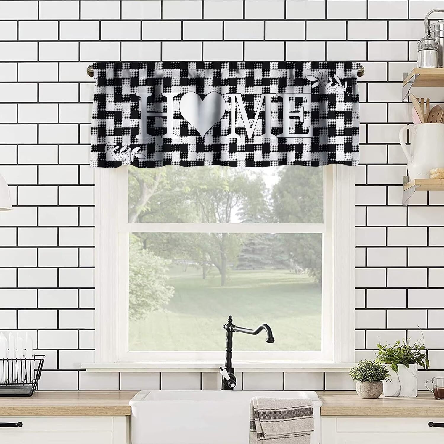 JESTRONRY Buffalo Plaid Valance Curtain 54x18in