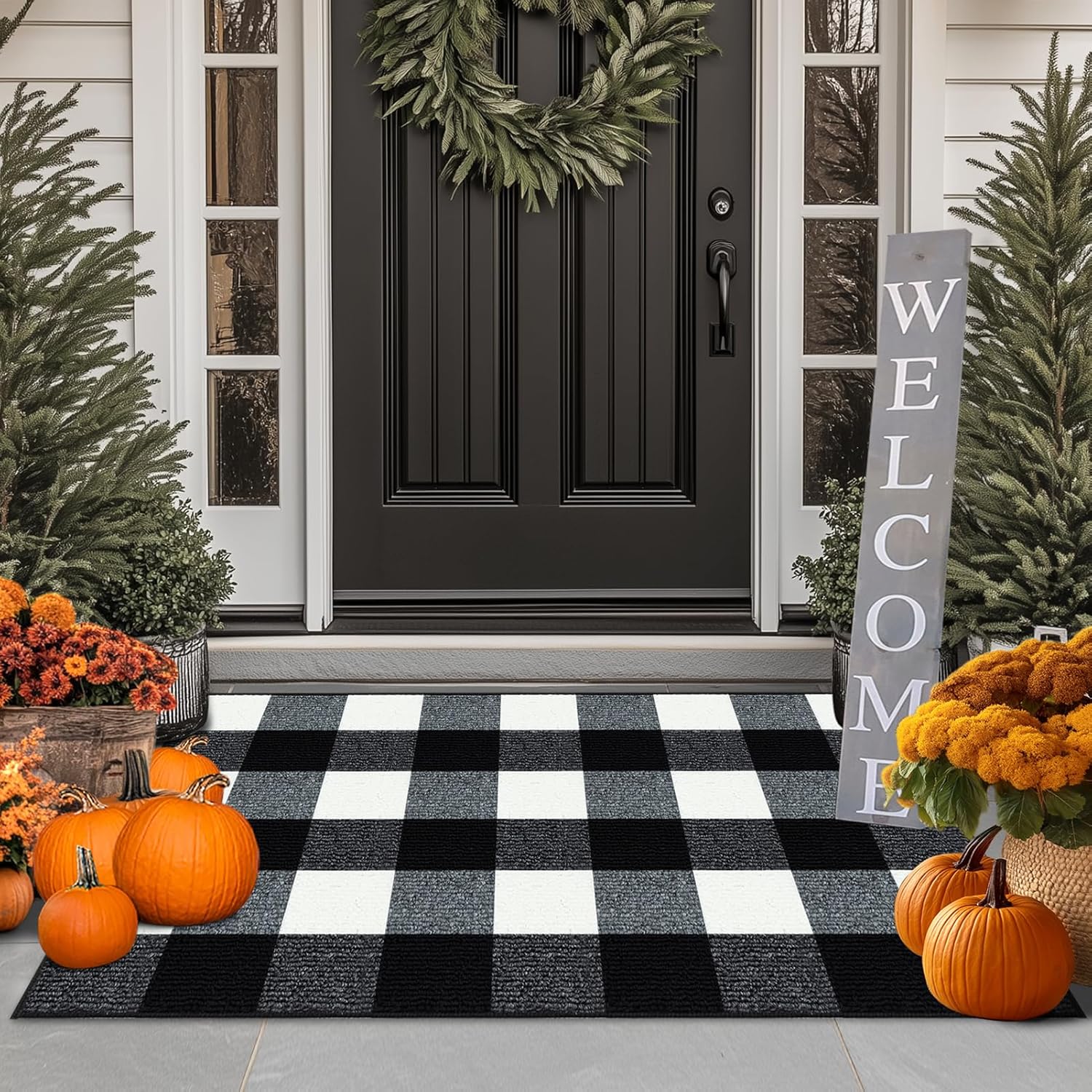 FONEYI Buffalo Plaid Outdoor Rug 24x36 Black White
