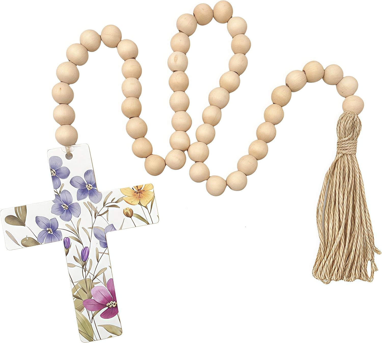 Wood Beads with Cross Tassels 45PCS Garland Decor