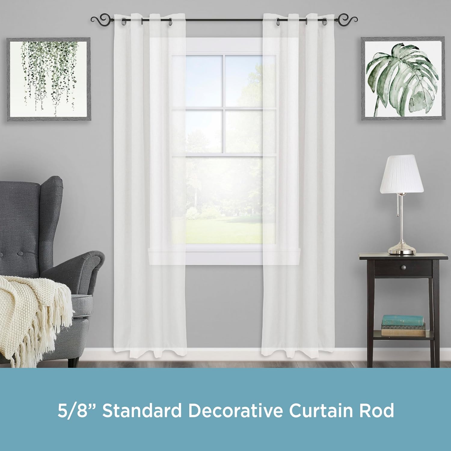 Kenney KN65273 Decorative Window Curtain Rod Black Finish