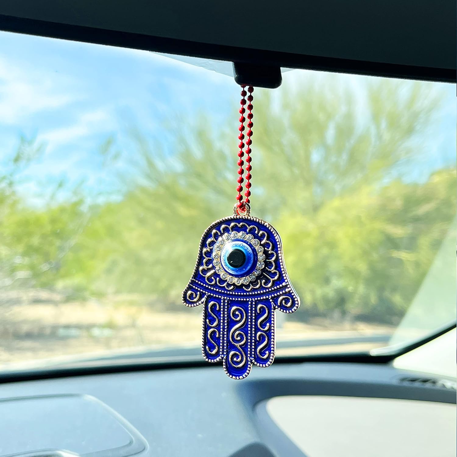 Sonoran Souvenirs Blue Hamsa Charm for Car Mirror