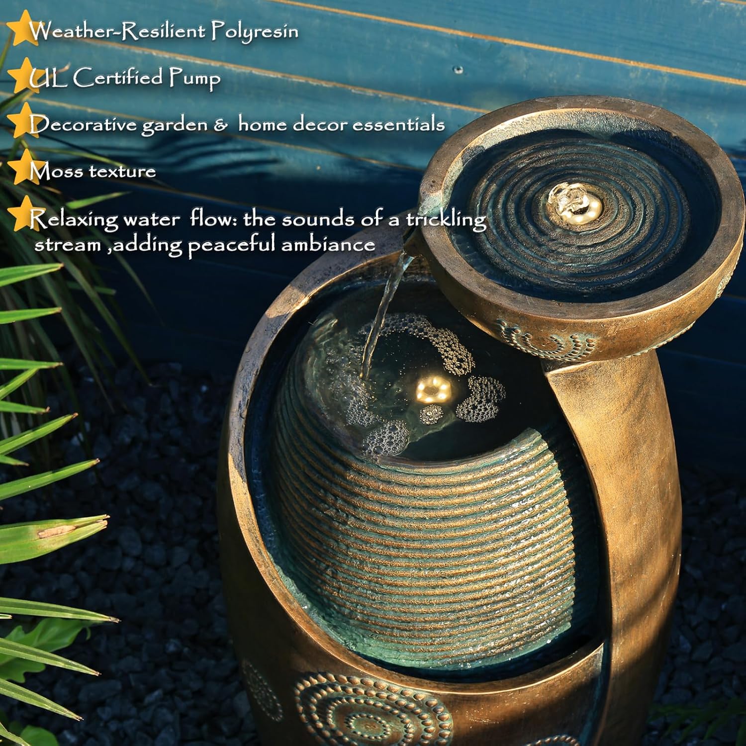 Tankana Indoor Water Fountain with LED Light and Pump - Goldish Bronze