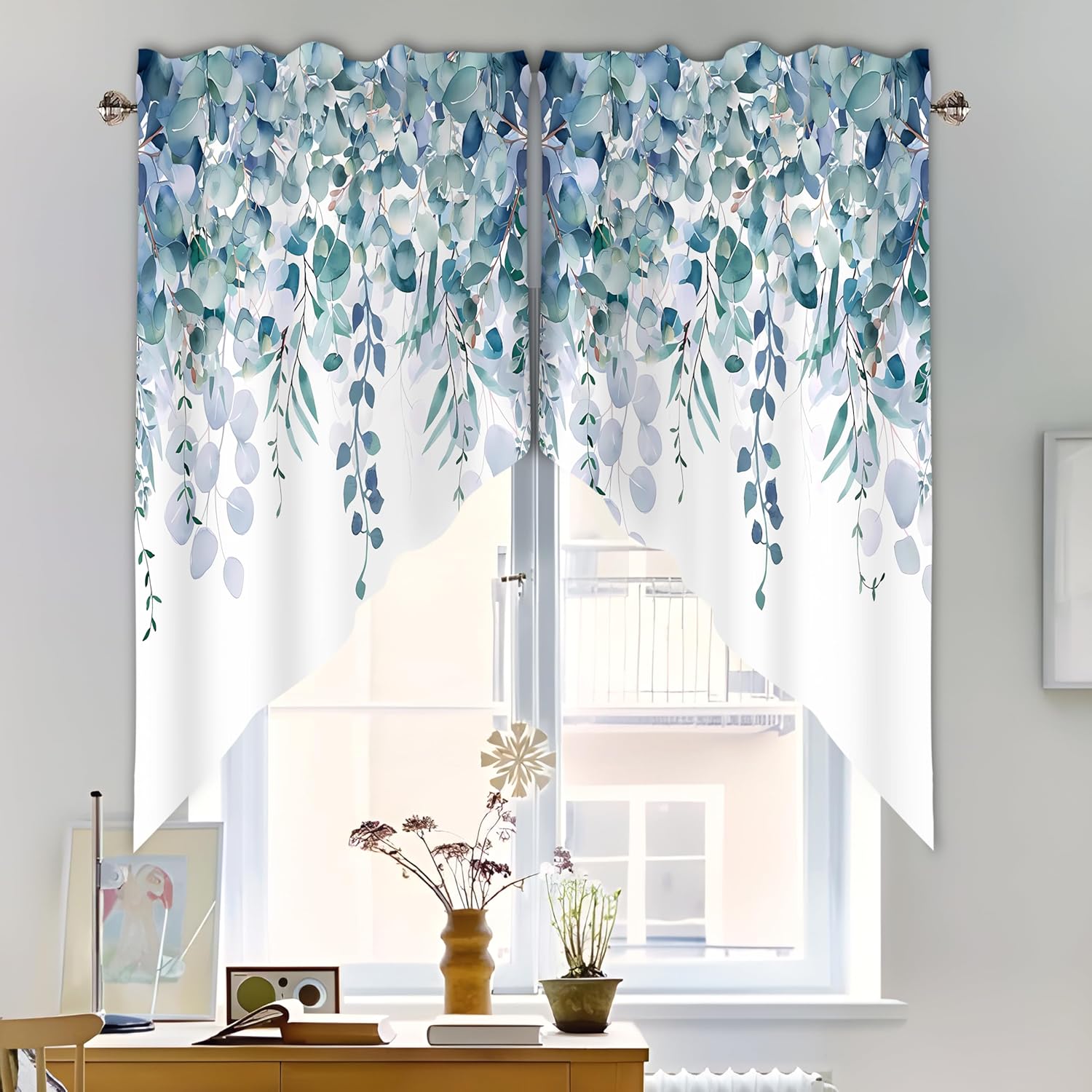 Green Eucalyptus Valance Curtain for Windows 28x36 Inch 2 Pack Set