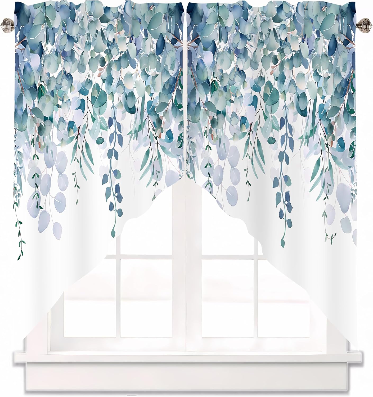 Green Eucalyptus Valance Curtain for Windows 28x36 Inch 2 Pack Set