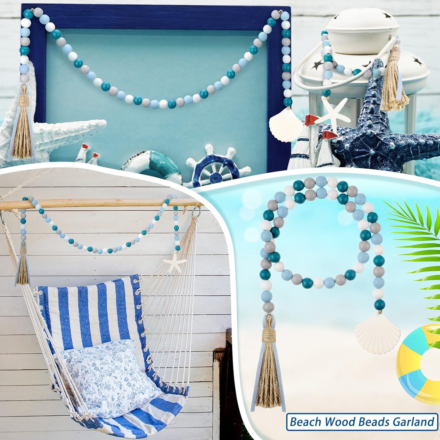 2 Pcs Farmhouse Seashell Garland with Tassels Decor Set