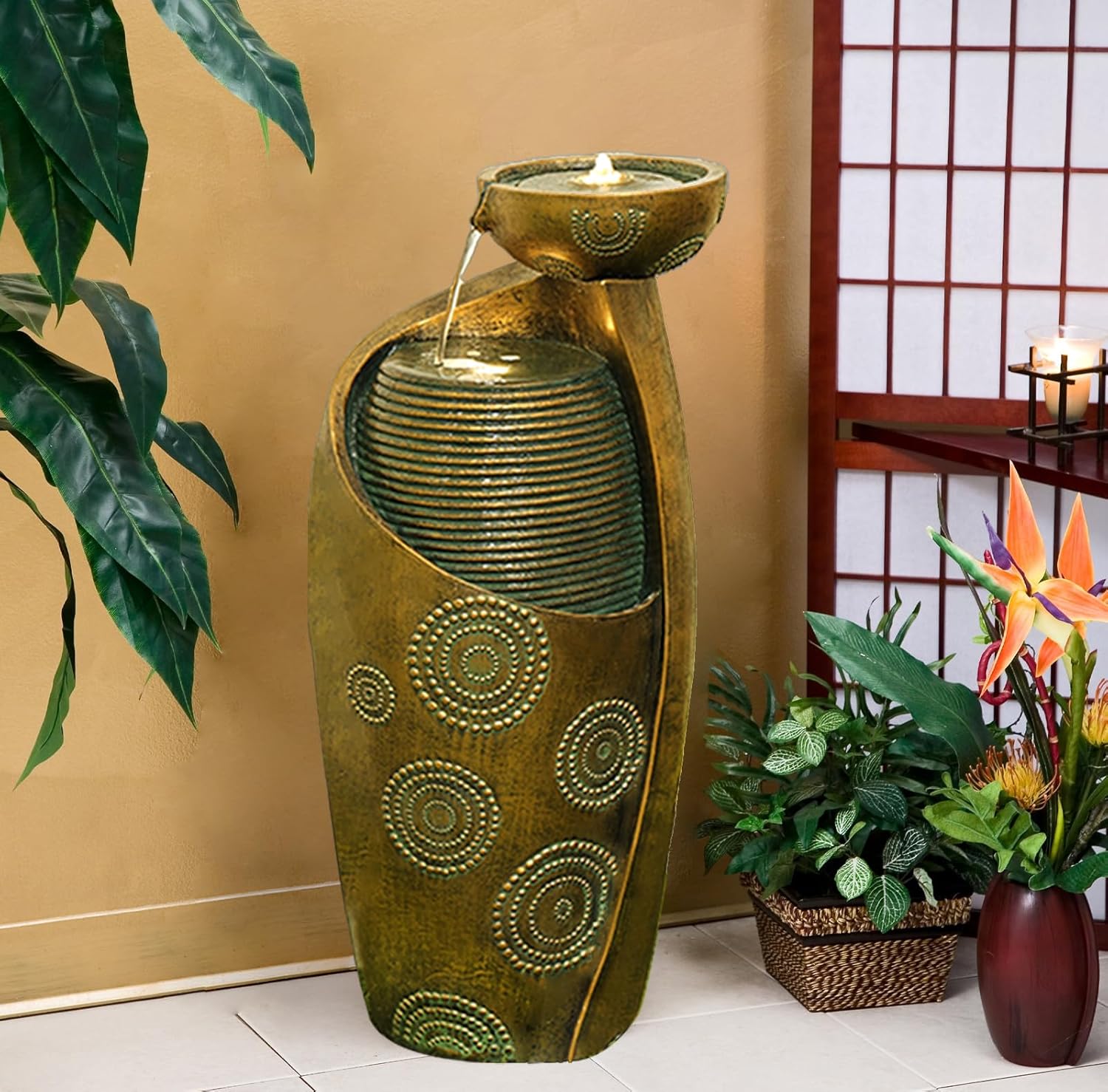 Tankana Indoor Water Fountain with LED Light and Pump - Goldish Bronze
