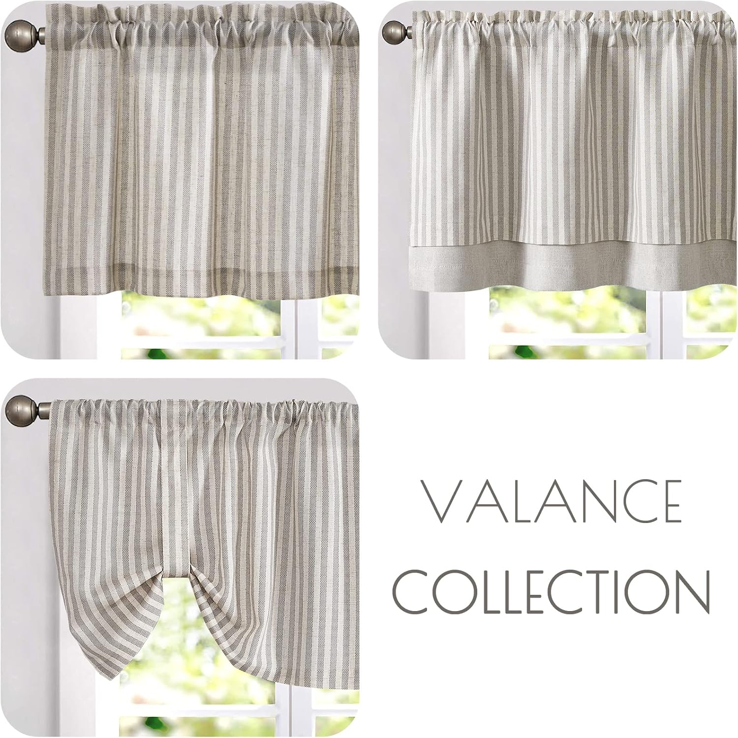 Vangao Farmhouse Valance Linen Blend Stripe Curtain 50x18
