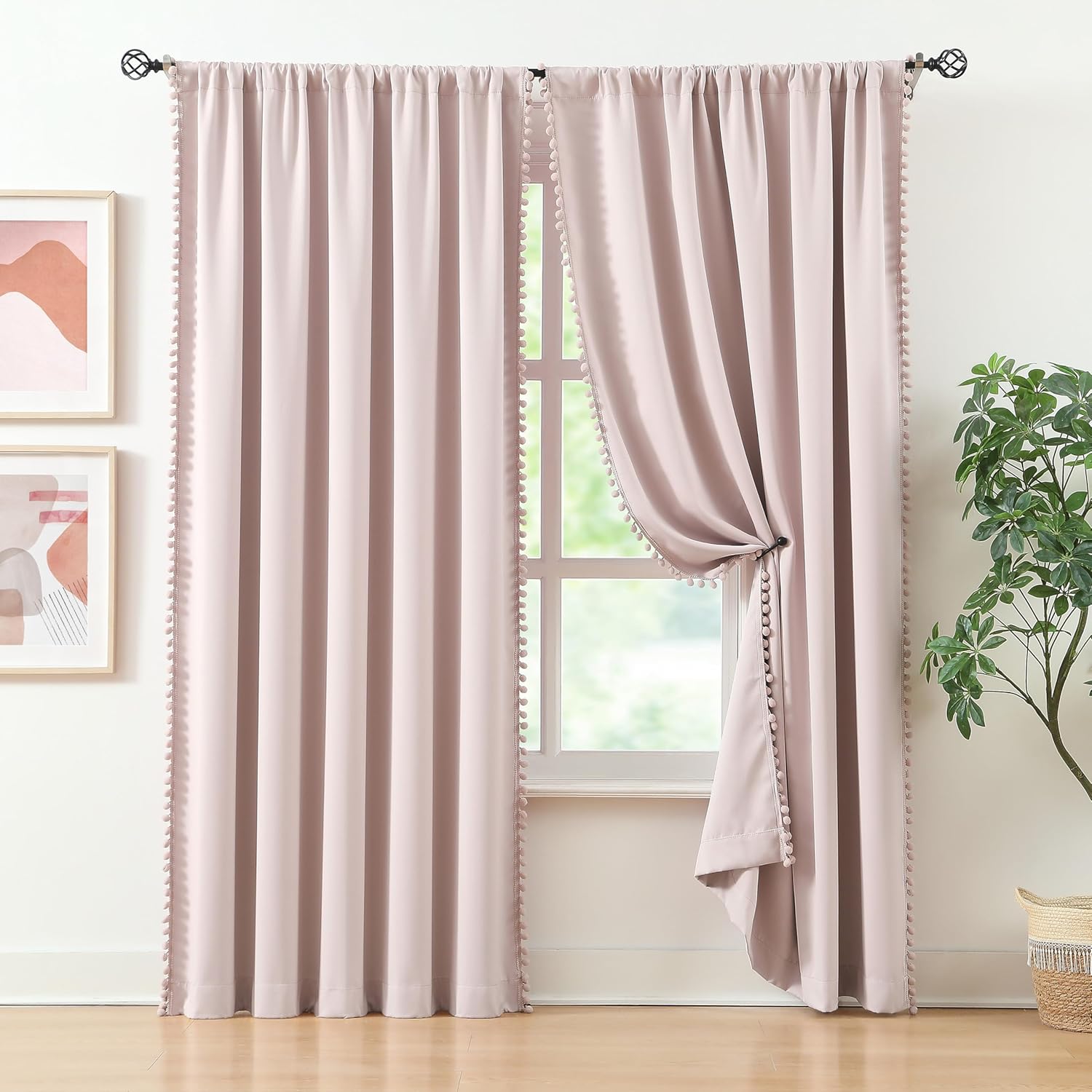 Treatmentex Pompom Blackout Curtains 52x84 Energy Efficient Thermal Panels
