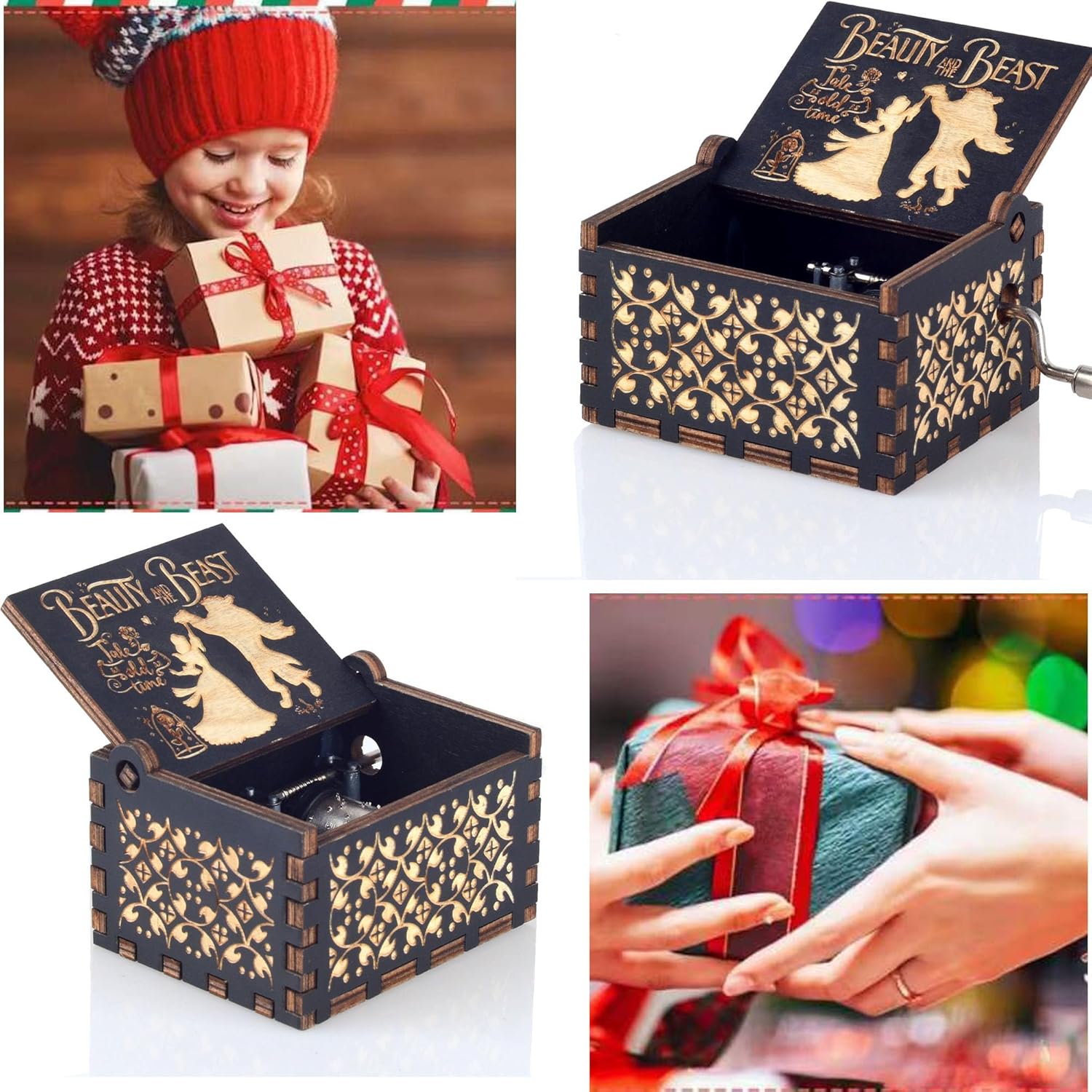 Beauty Music Box Beast Wooden Hand Crank Musical Box Gift for Her
