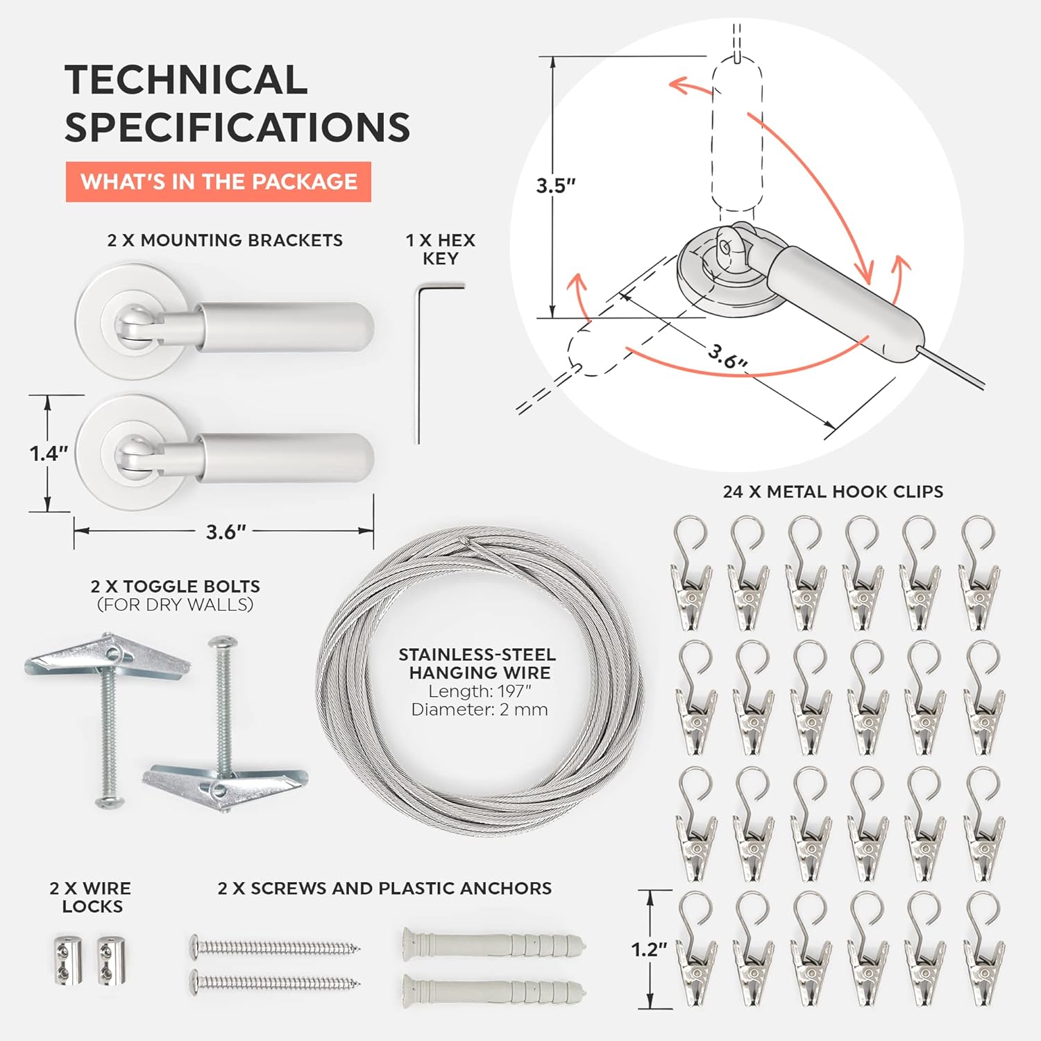 Stylish Curtain Wire System - 16ft Stainless Steel Room Divider Rod